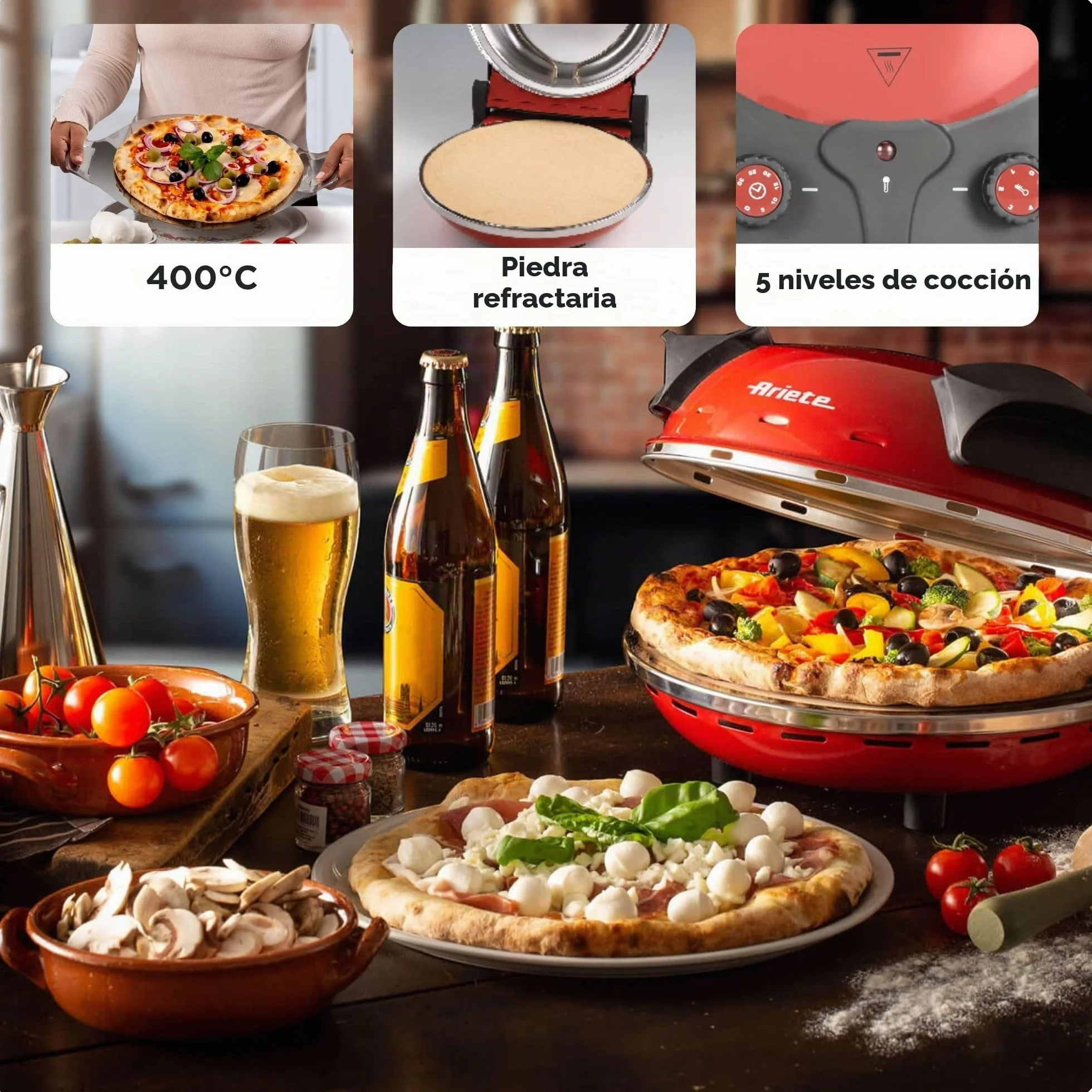 Ariete 909 Horno para pizza 1200 W 33 cm 5 niveles temperatura