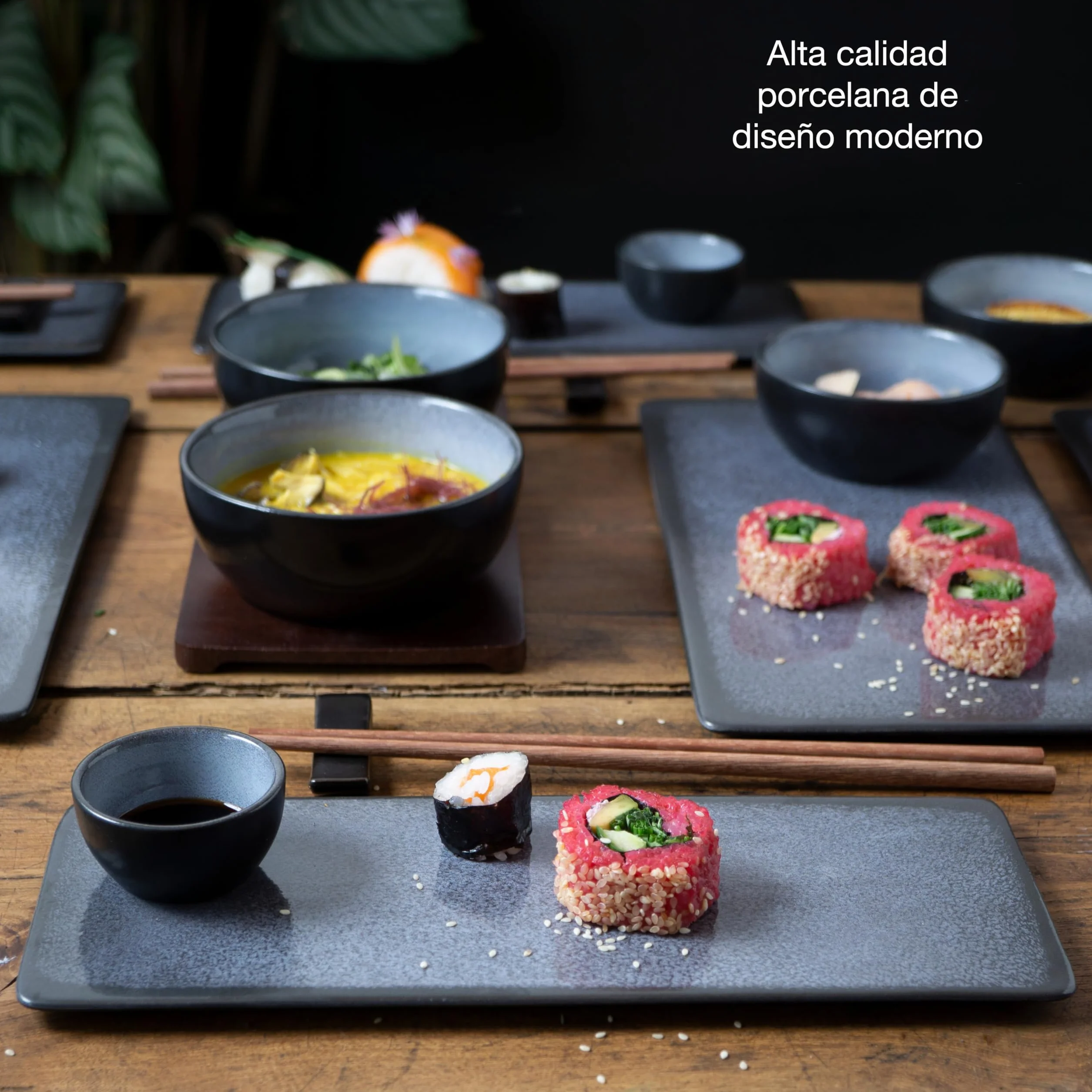 Moritz & Moritz Vajilla Sushi - Platos Sushi Ceramica - Plates Set 29 Piezas para 4 Personas - Plato Sushi con Palillos Soporte de Palillos Cuencos para Wasabi