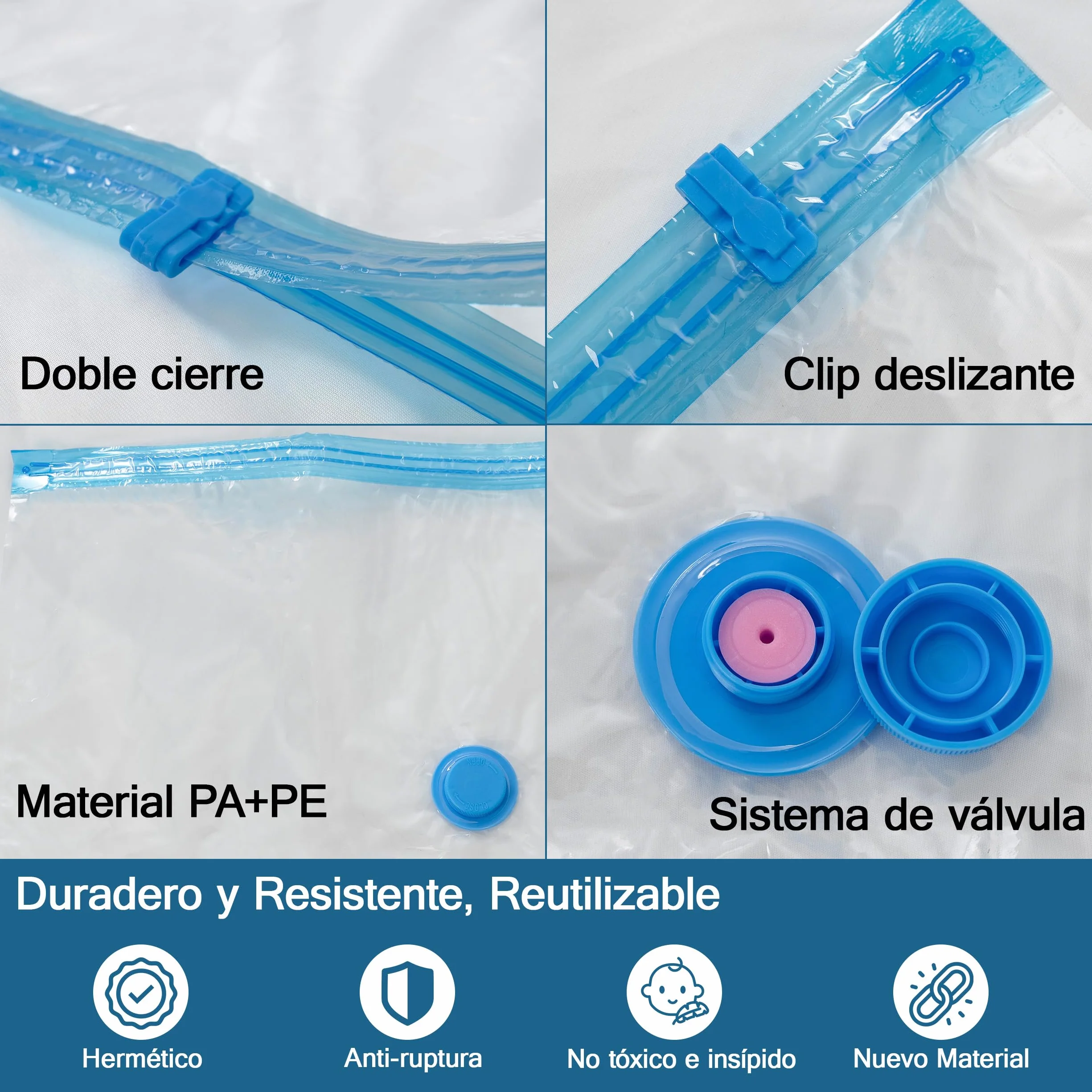 H HANSEL HOME Bolsas de Almacenamiento al Vacío 12 Unidades Reutilizables Resistentes Ahorro Espacio
