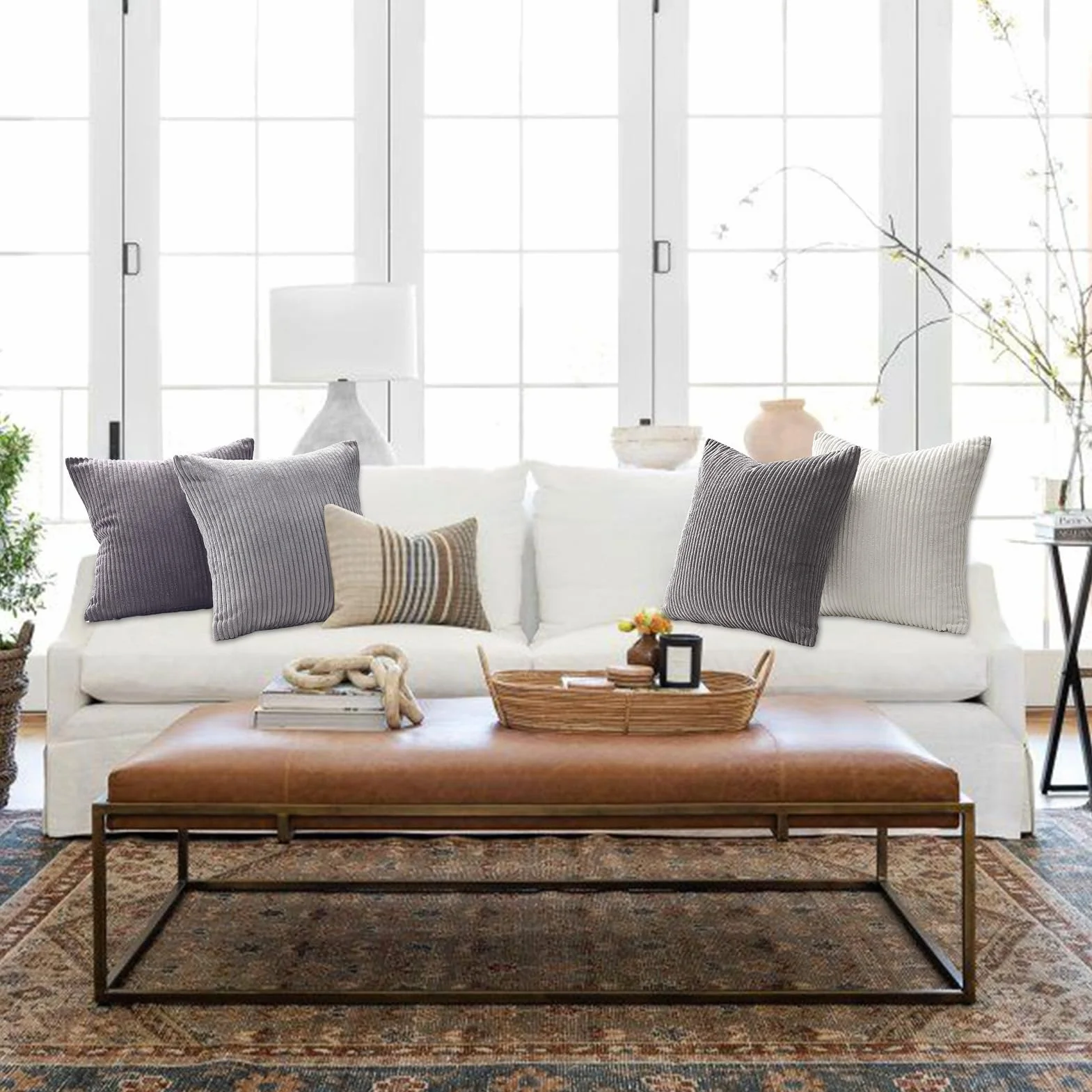 Topfinel Fundas de Cojines 4 Piezas 50x50 Pana Gris para Sofa Cama Salon