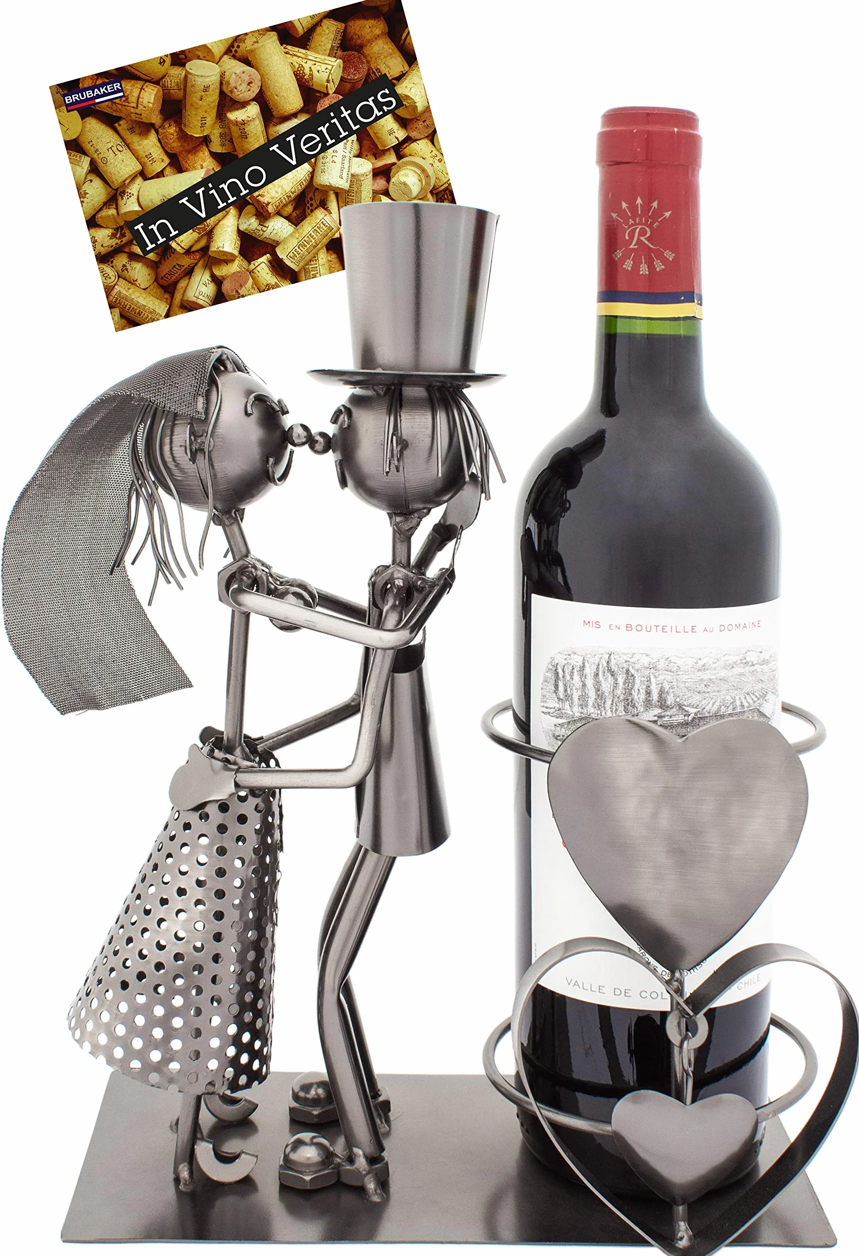 BRUBAKER Portabotellas de dos piezas para vino diseño Boda escultura metal tarjeta
