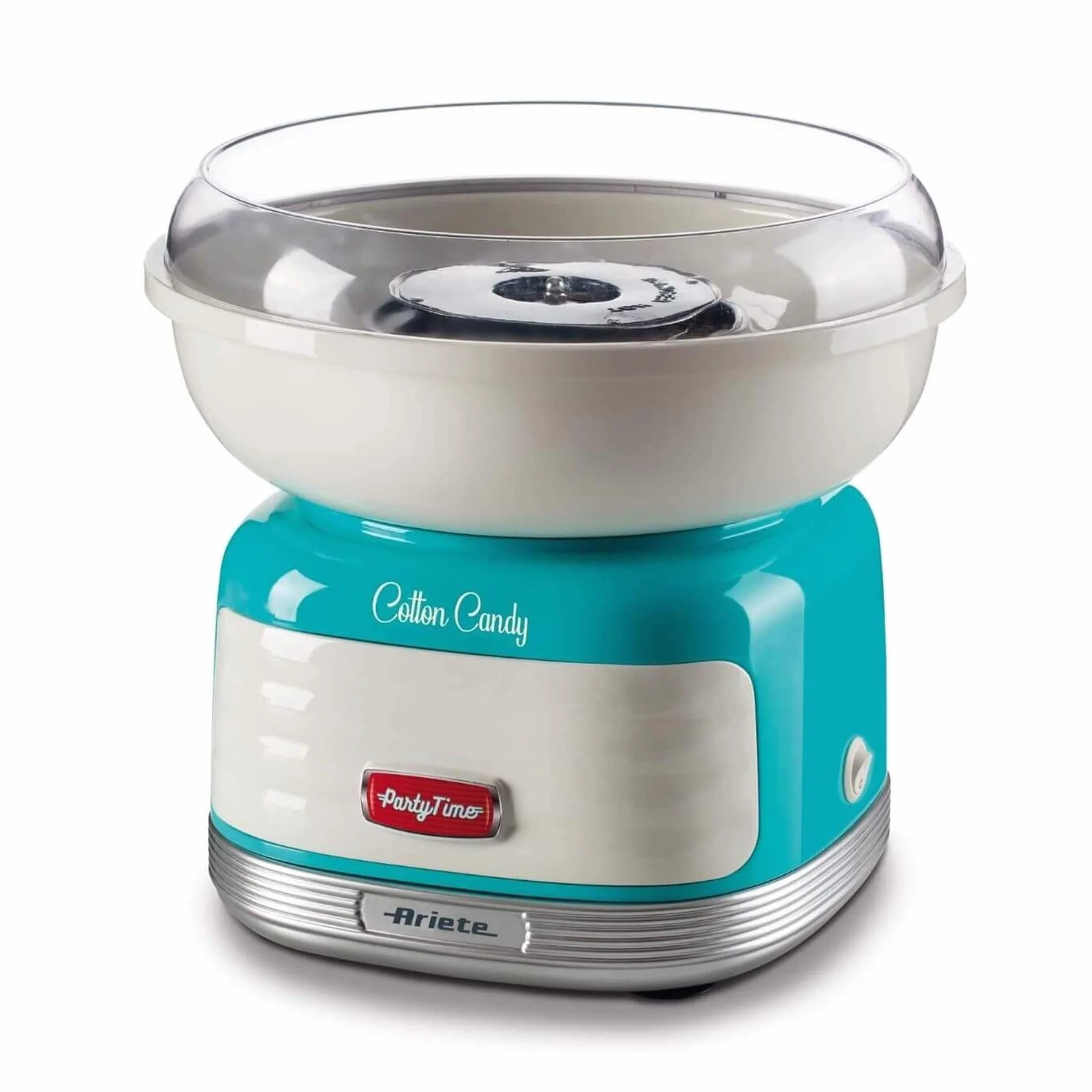 Ariete 2973/01 - Máquina de algodón de azúcar cotton candy, 500w, diseño retro, funciona con azúcar y caramelos duros, 2 conos de plástico, desomontable, color azul blanco