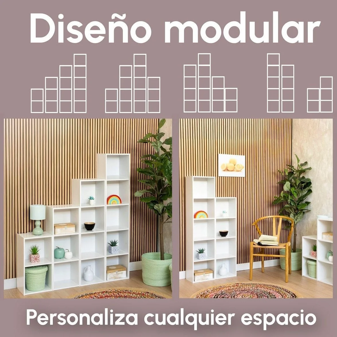 Estantería Librería Cubo 4 Estantes Tablero Laminado Blanco 106x30x24 Mueble Despacho Soporta 20 kg