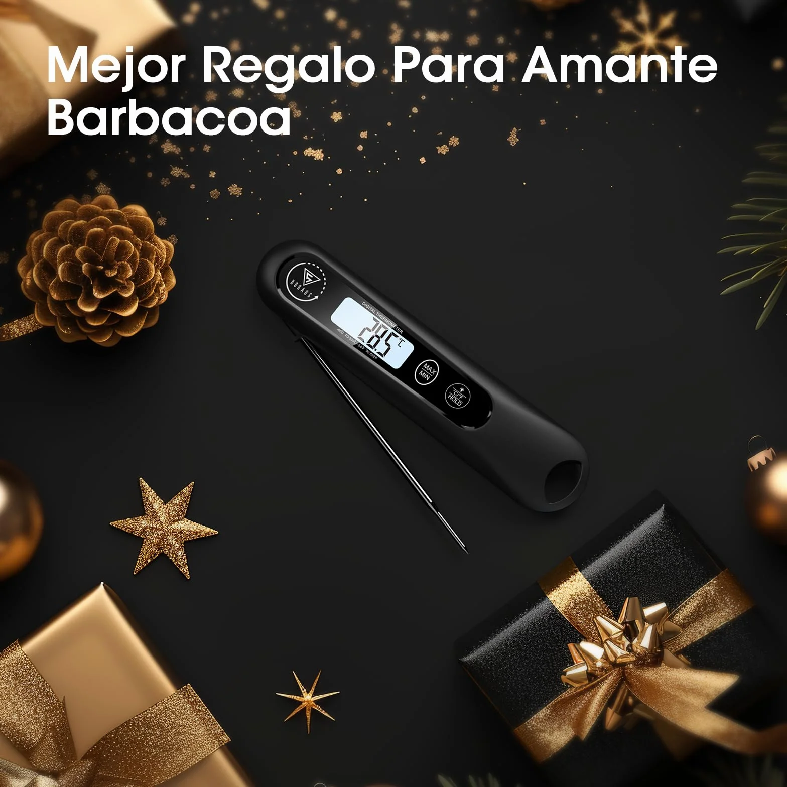 DOQAUS Termometro Cocina Digital de Lectura Instantánea de 3s, Termómetro Alimentos con Plegable Sonda Larga, Termometro Carne con Pantalla LCD para Carne, BBQ, Comida, Liquidos, Aceite, Agua