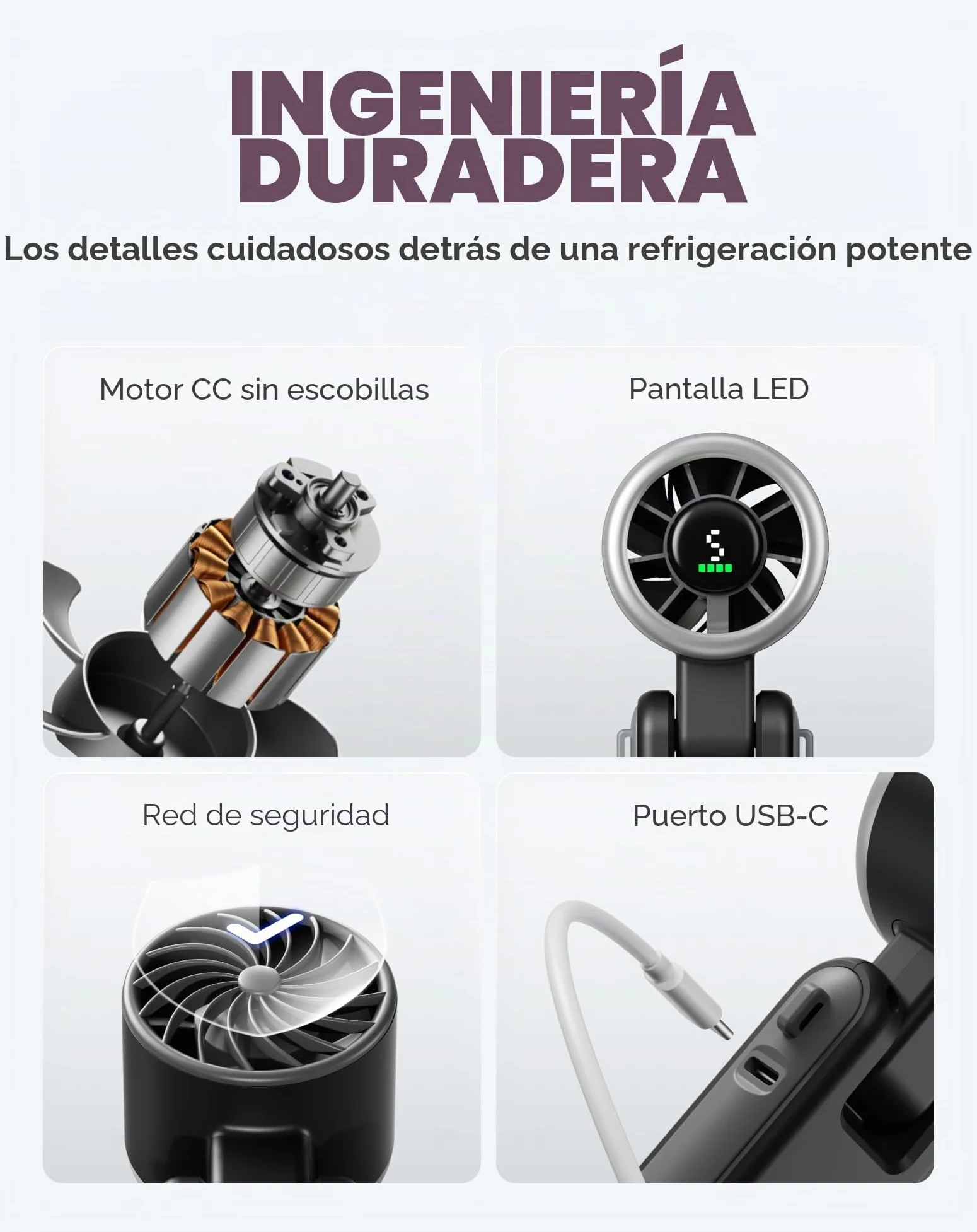 Diveblues Turbo Ventilador Portátil de Mano 10m/s 5 Velocidades Batería Recargable 12h Mini Ventilador Negro