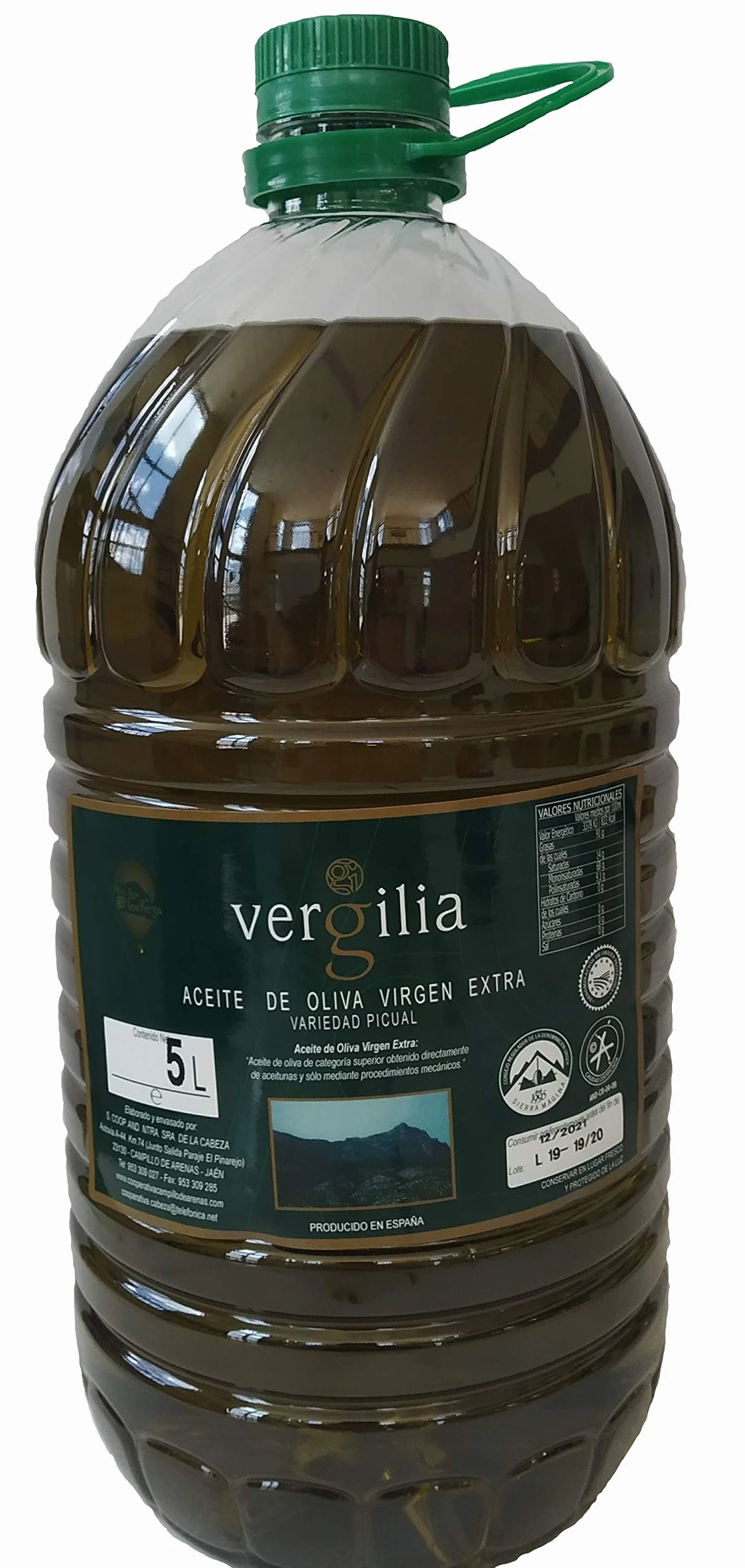 Aceite de Oliva Virgen Extra Jaén 100% Picual Premium Reserva Familiar AOVE Sierra Mágina Vergilia 5 Litros
