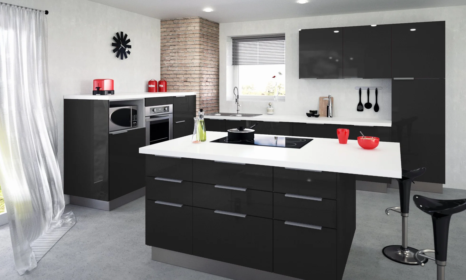 CABINET CP8HN - Mueble de cocina con dos puertas (80 cm), color negro luciente