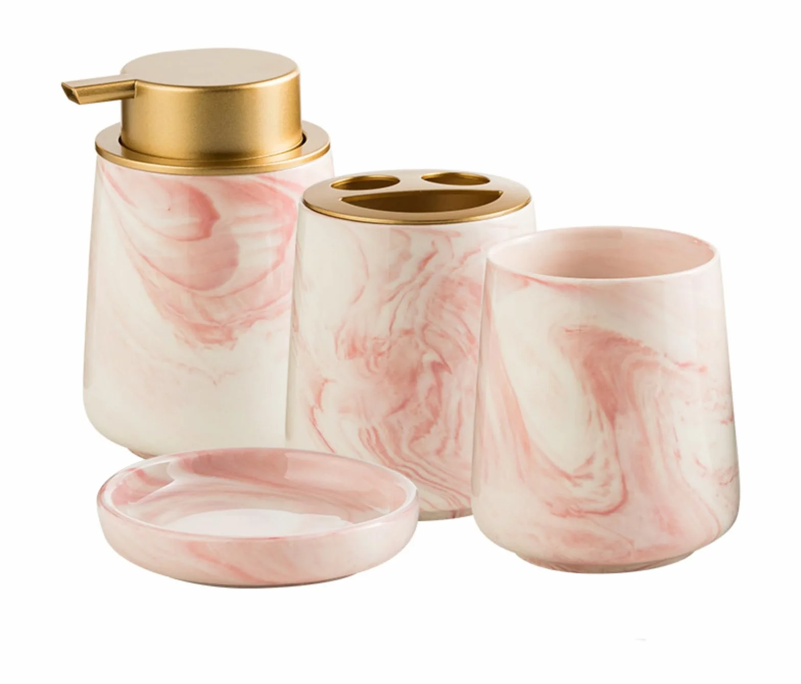 Juego de baño de mármol de cerámica, accesorios de 4 piezas, incluyendo soporte para cepillo de dientes, jabonera, vaso, dispensador de jabón de espuma para decoración elegante del baño