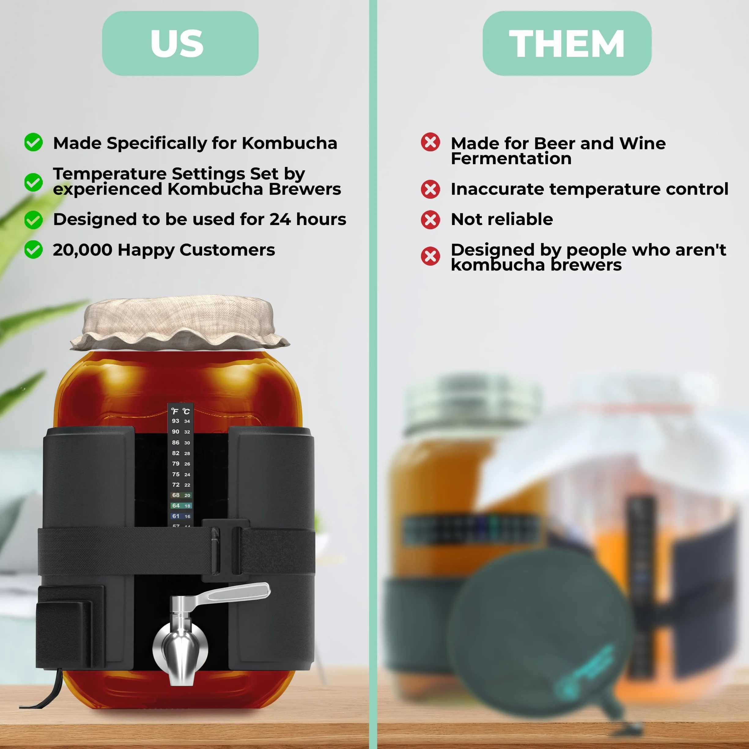 Hemlock Home Brewing Kombucha - Calentador de fermentación con Control de Temperatura