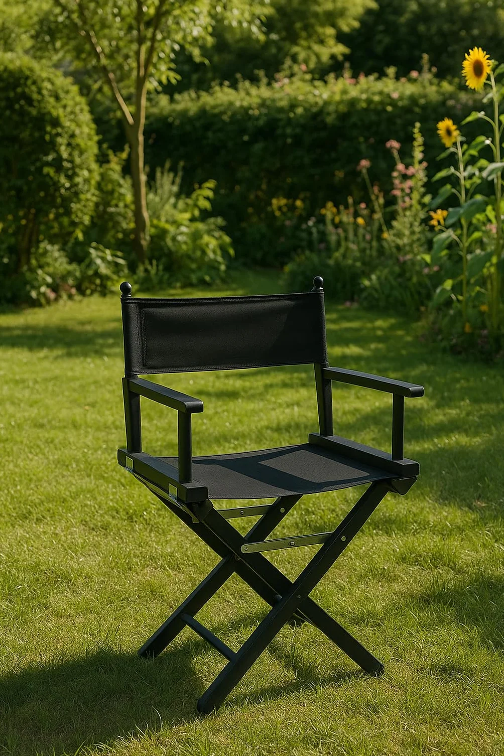 ZStyle Silla de director plegable de madera, 90 cm de altura, 54 cm de ancho, 48 cm de profundidad, color negro (palo caoba - tela azul)