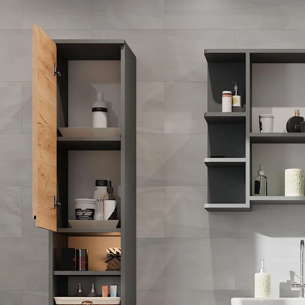 Vicco Armario de baño J-Shape, Gris, 30 x 190 cm, para Almacenamiento y combinación con Otros Elementos en Forma de J