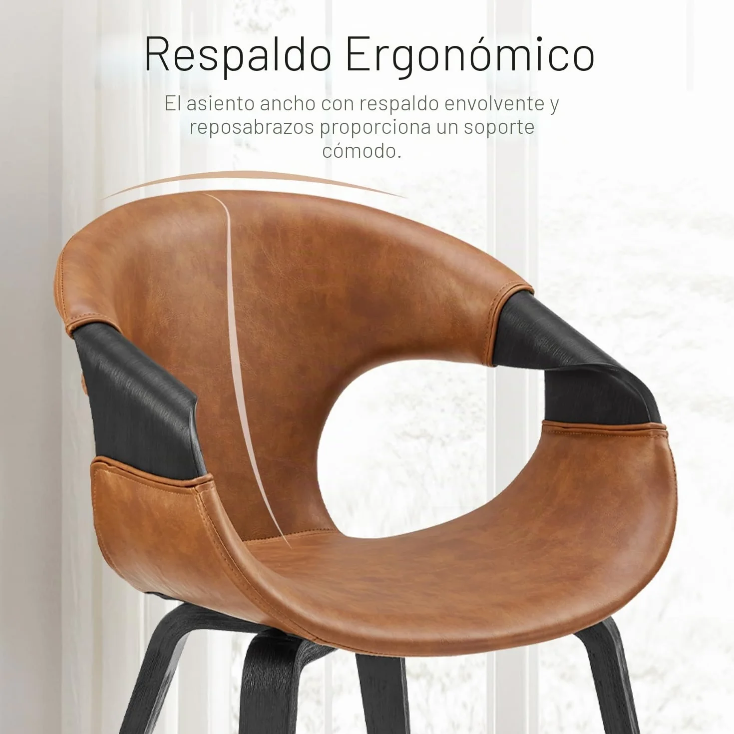 Zouron - Silla de comedor (estilo de madera curva), juego de 1,sillón moderno marrón, silla tapizada de piel sintética, silla de salón con respaldo, silla de cocina, silla de oficina en casa