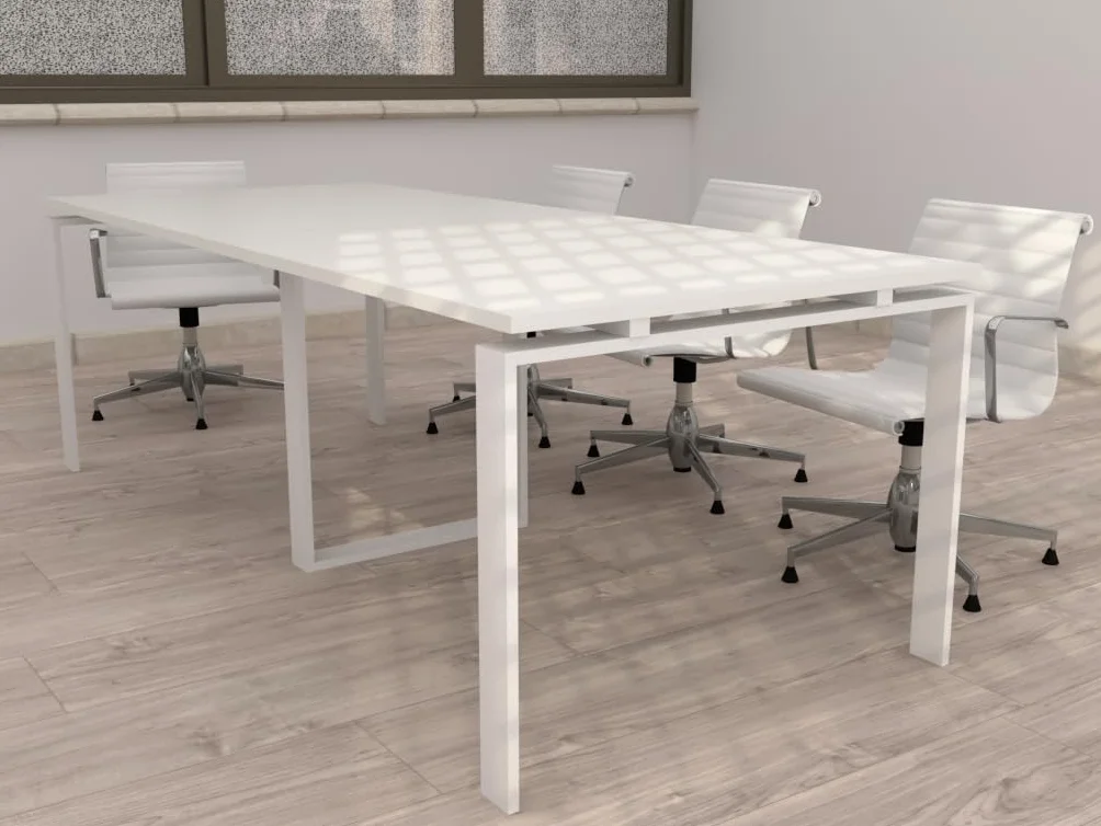 Mesa de Reuniones y Conferencias 240x100 Estructura Metálica Blanco Fabricado en España