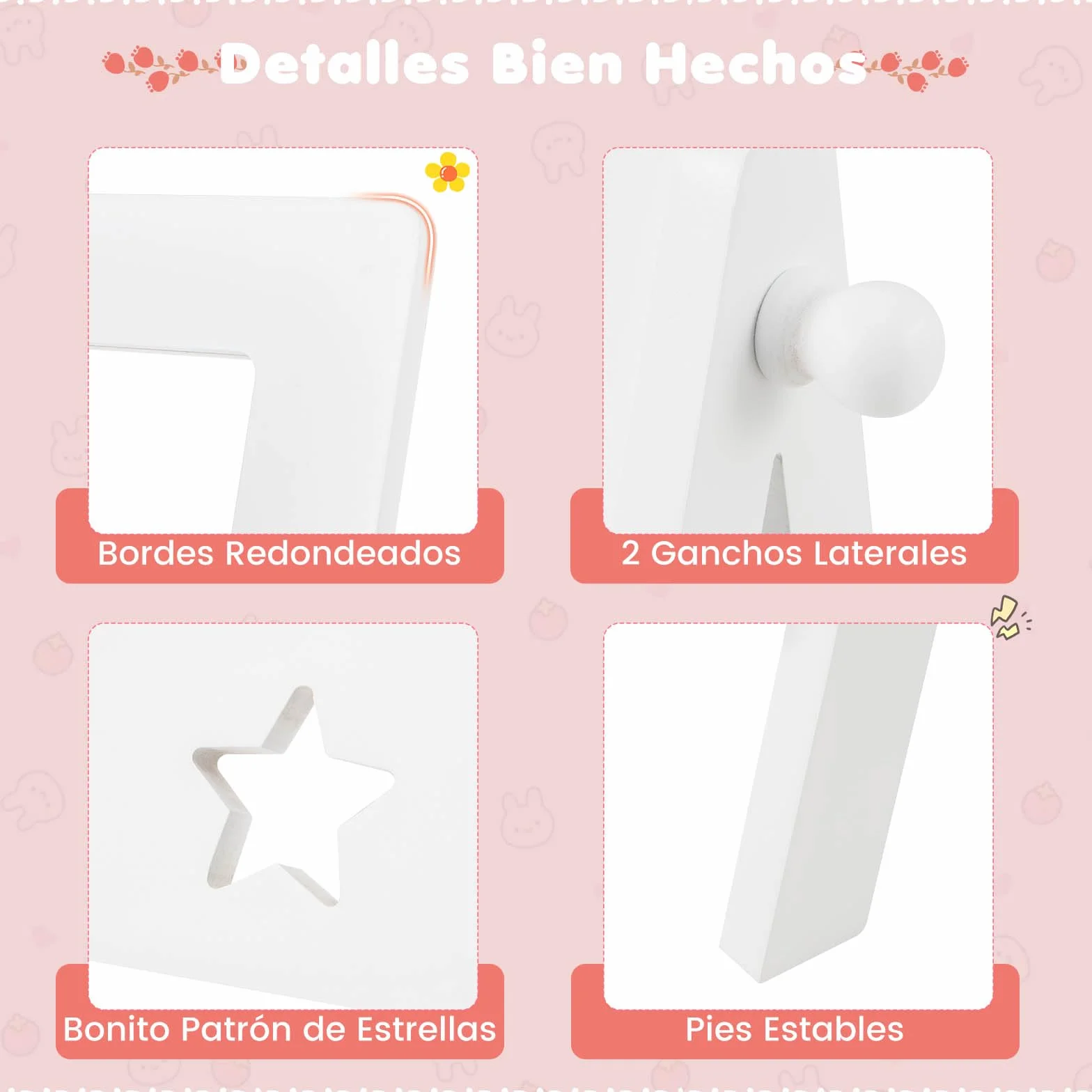 GOPLUS Espejo de Cuerpo Entero para Niños con Ángulo Ajustable, Estante de Almacenamiento y Contenedor de Tela, Pie para Dormitorio Infantil