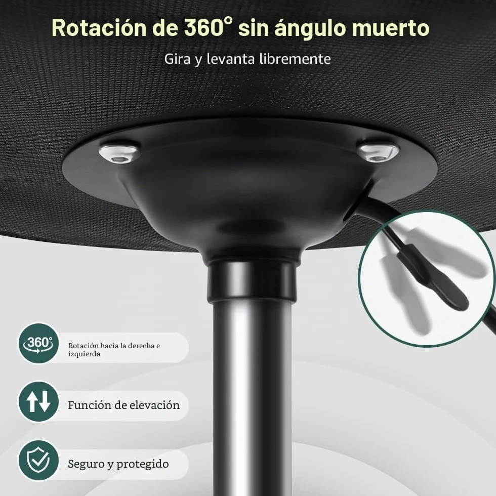 BFTOU Taburete giratorio cuadrado con ruedas ajustable silla respaldo blanco