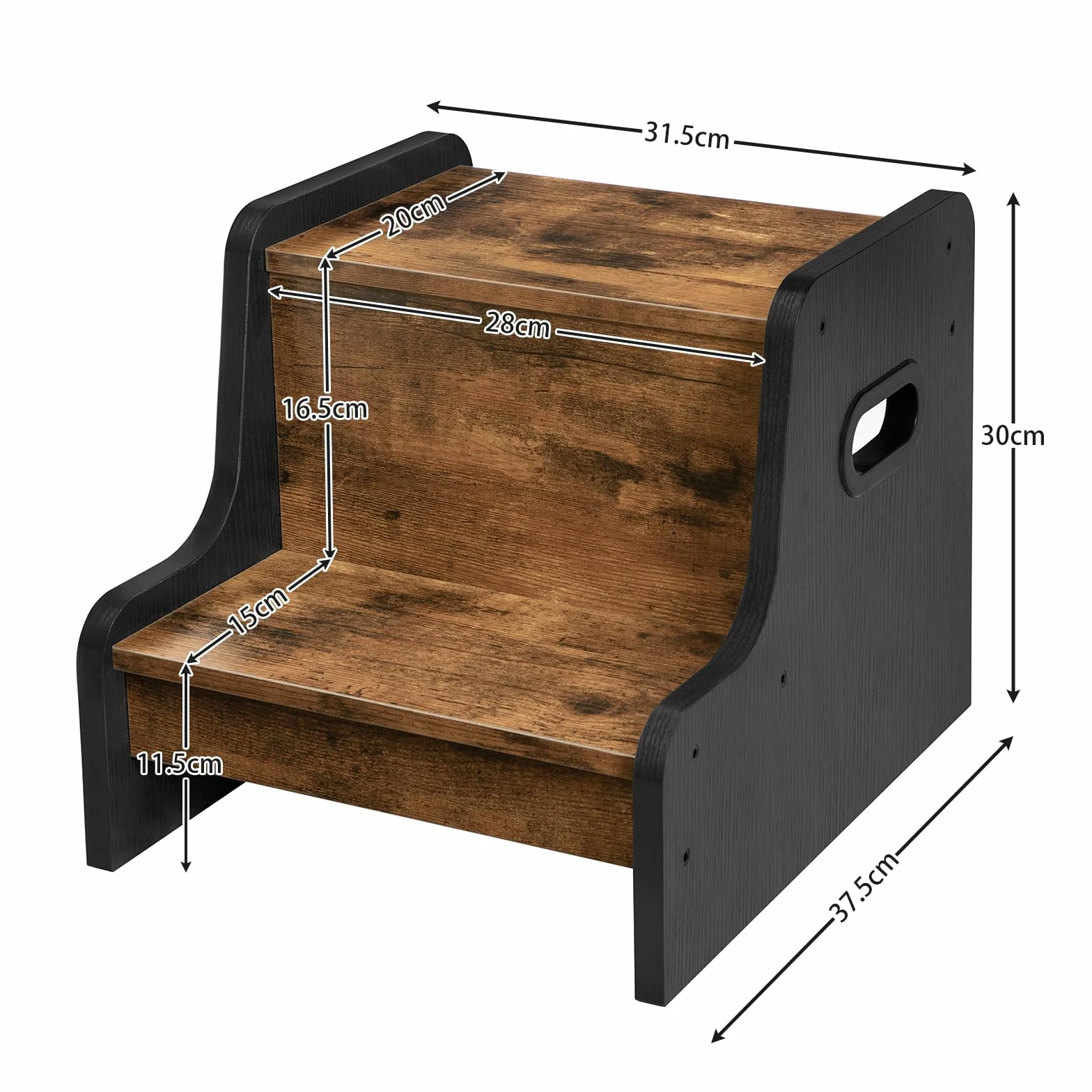 HOOBRO Reposapiés para Niños, Taburete de 2 Peldaños, con Alfombrilla Antideslizante y Asa, para Edades de 3 a 14, para Baños, Cocinas, Habitaciones, Marrón Vintage y Negro EBF01JD01G1