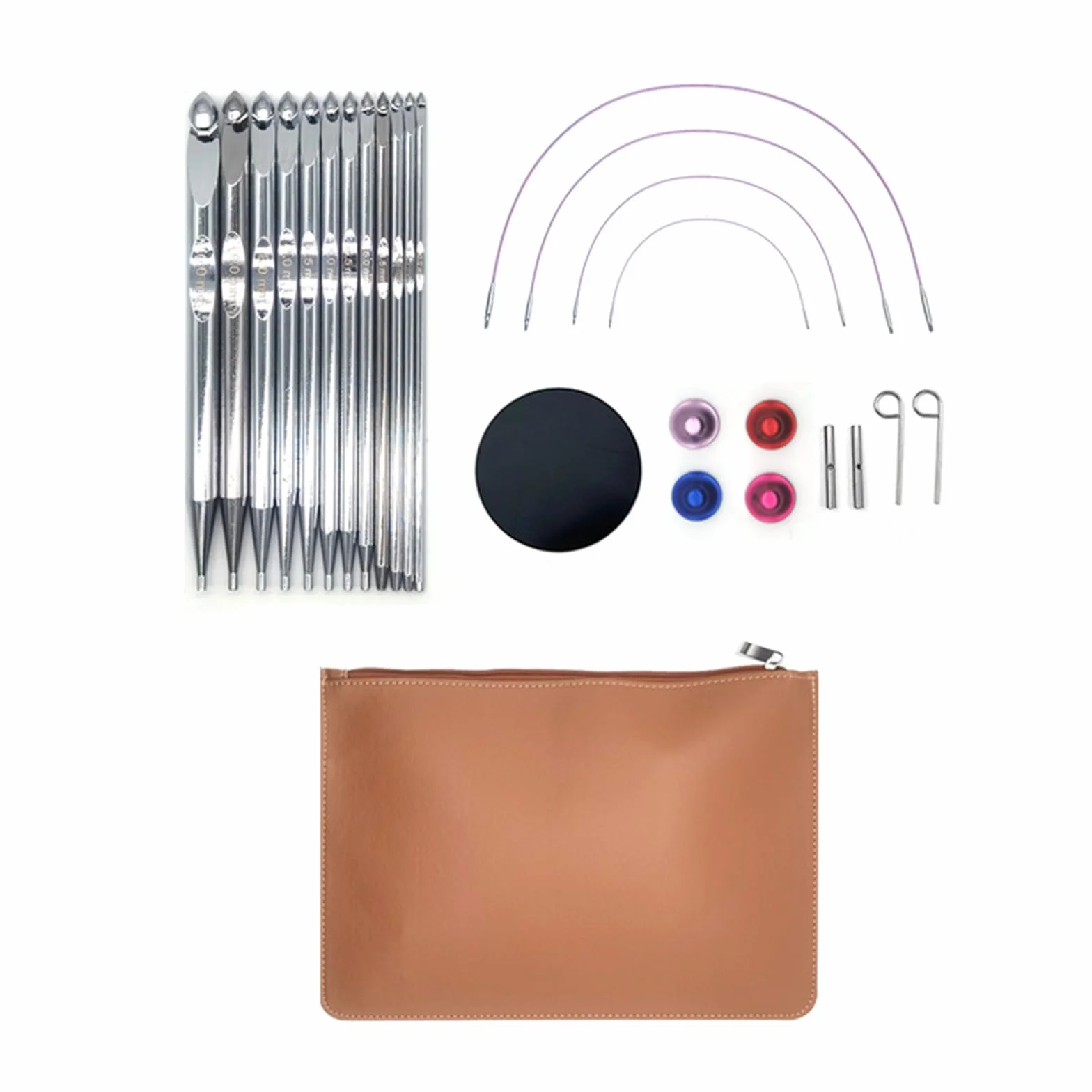 Gancho de ganchillo tunecino, aguja de gancho de tejer afgano tunecino, ganchillo de acero inoxidable de 3, 0mm-10mm con estuche, costura, 12 Uds