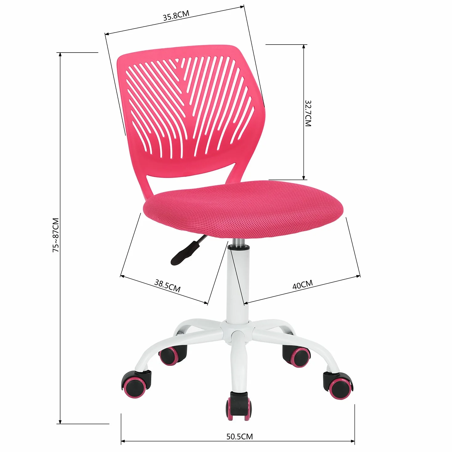 FurnitureR Silla de Oficina Multiusos para niños, Silla de Trabajo sin apoyabrazos de Altura Ajustable, Silla de Estudio giratoria Colorida para la Escuela y la Oficina en casa, Deep Pink