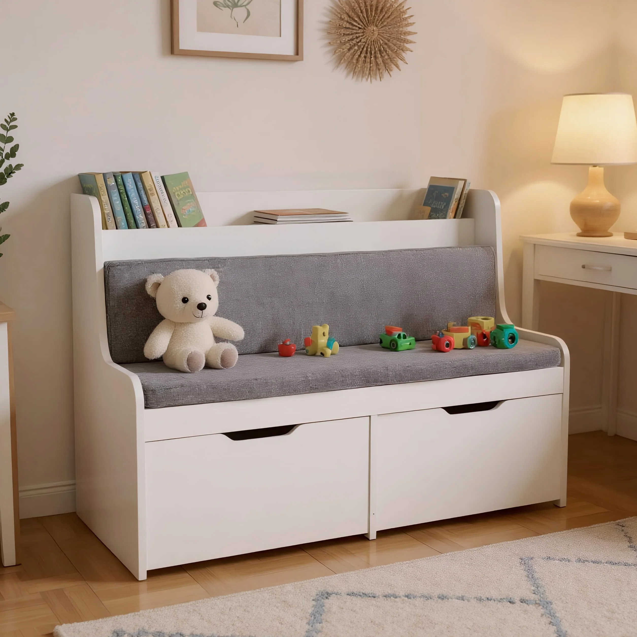 Relaxdays Banco Infantil con Almacenamiento 70x100x45 cm Blanco Gris