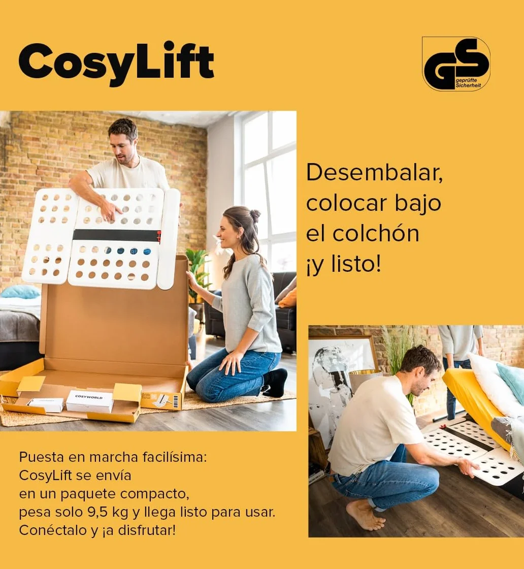 COSYLIFT Somier de láminas Add-On - Elevador eléctrico para somieres de láminas y colchones, Apto para Todo Tipo de Camas y Camas Box Spring - con Motor y Mando Manual