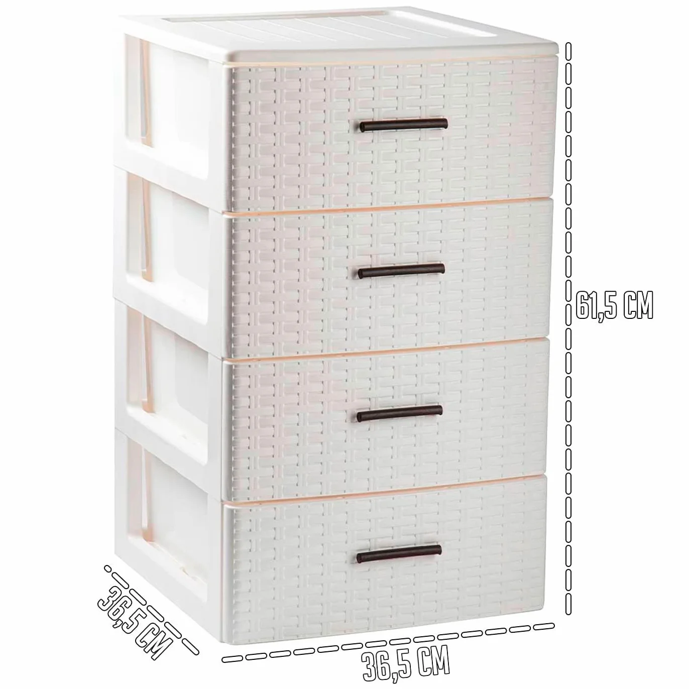 Cajonera Rattan 4 Niveles Torre Almacenaje 61,5x36,5x36,5 cm Blanco