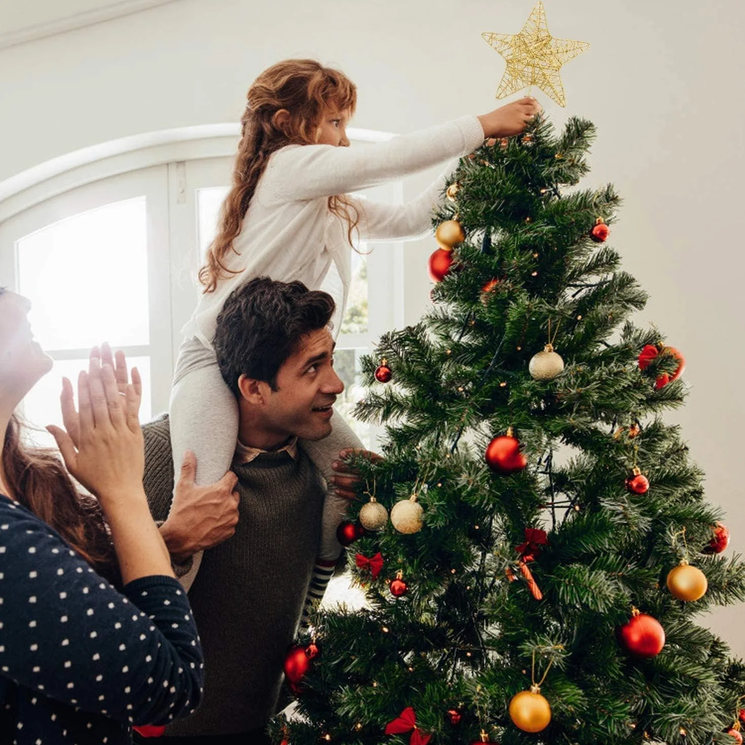 SULOLI Estrella para Àrbol de Navidad，Árbol de Navideña Topper，20 * 25cm Estrella Decoracion Navidad, Hogar, Fiestas Festivas