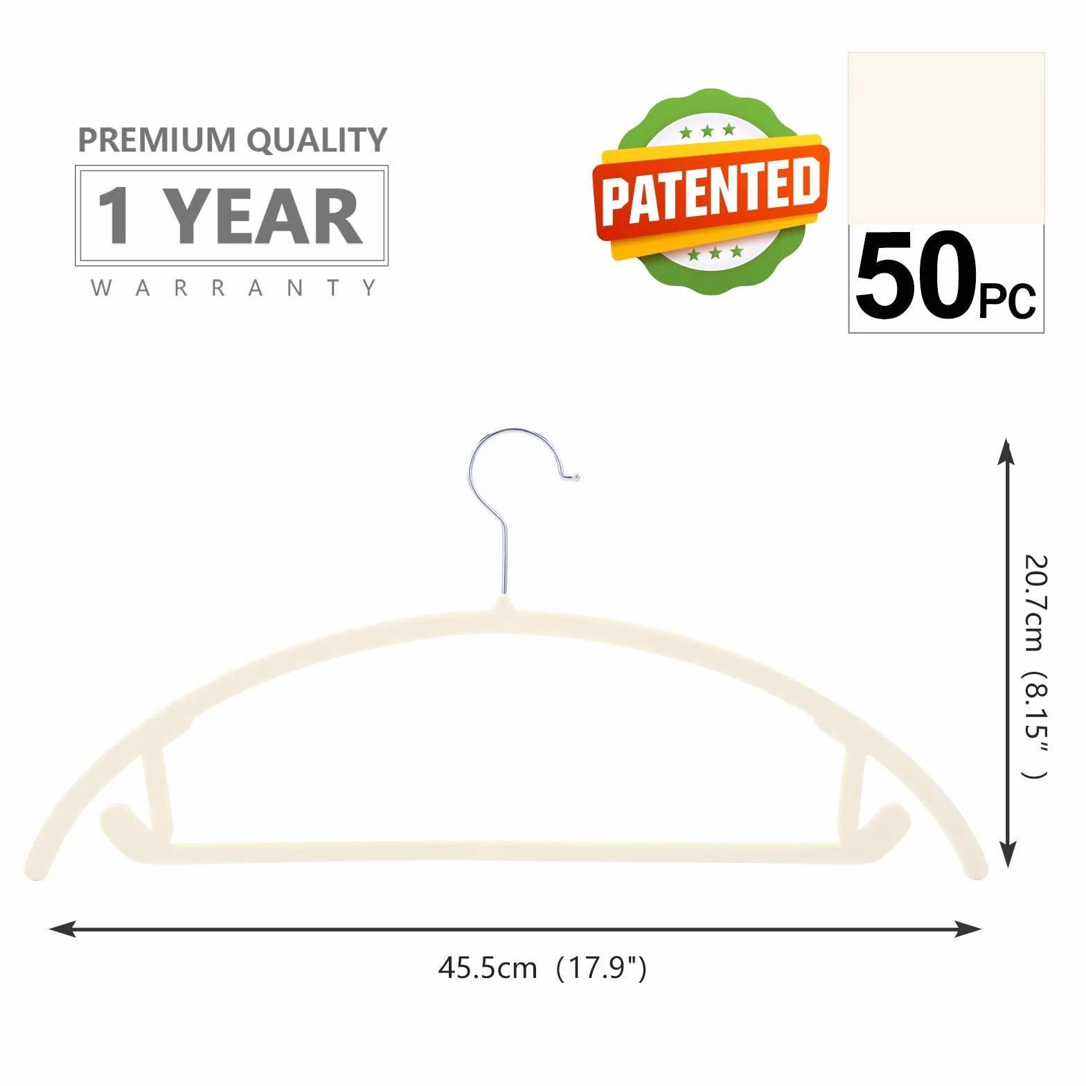 MIZGI Perchas de terciopelo premium (50 unidades) resistentes, antideslizantes, sin hombro, perchas de cromo, ganchos de ahorro de espacio, perchas redondeadas para abrigos, suéteres, chaquetas,