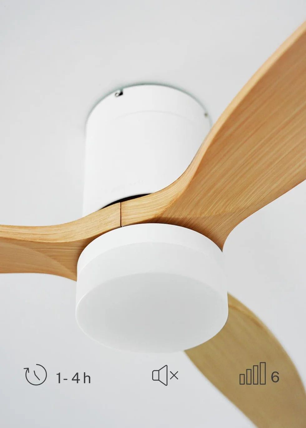 Ventilador de techo CREATE/WINDCALM S con luz blanco aspas efecto madera clara 40W Ø112 cm 6 velocidades 3 temperaturas luz temporizador verano-invierno