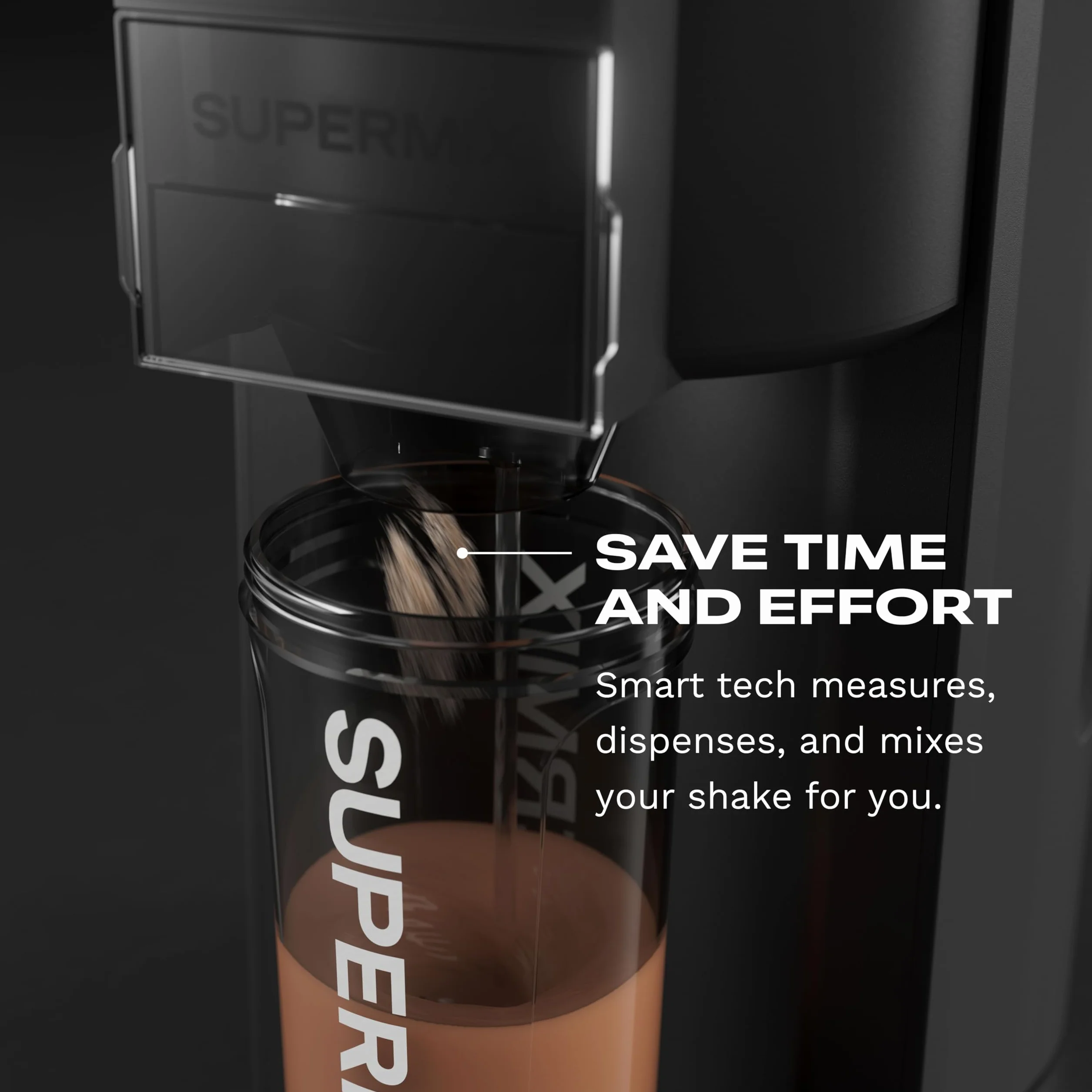BREZZA Supermix - Máquina automática de batidos de proteínas, dispensador eléctrico de polvo y sistema de taza de mezcla, Tritan sin BPA de 24 onzas, 95% de precisión, batidos sin grumos en 25