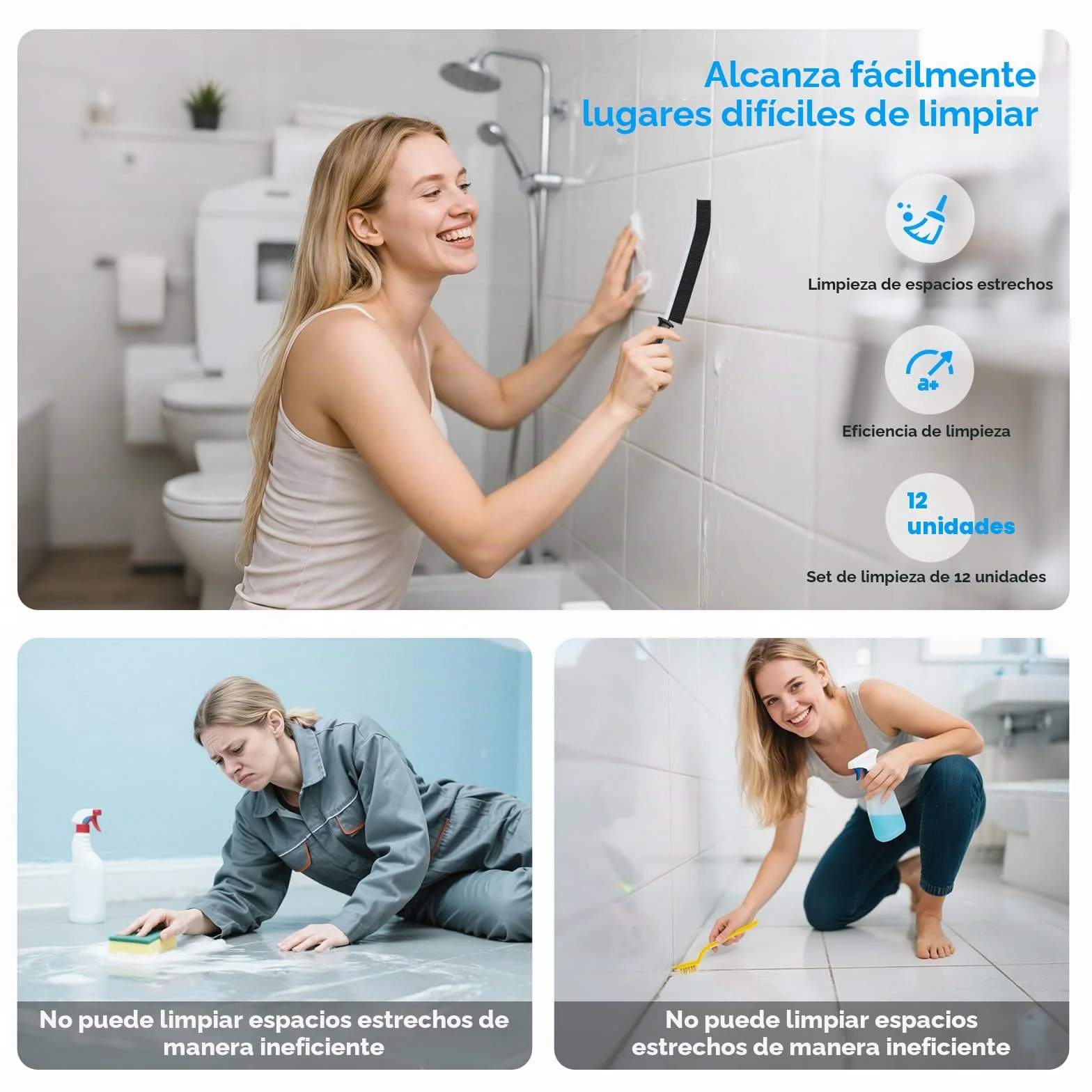 Cepillo de limpieza para grietas, suministros de herramientas de limpieza de grietas de cerdas duras finas para lugares estrechos, juego de limpieza de 12 piezas de uso doméstico pequeño para