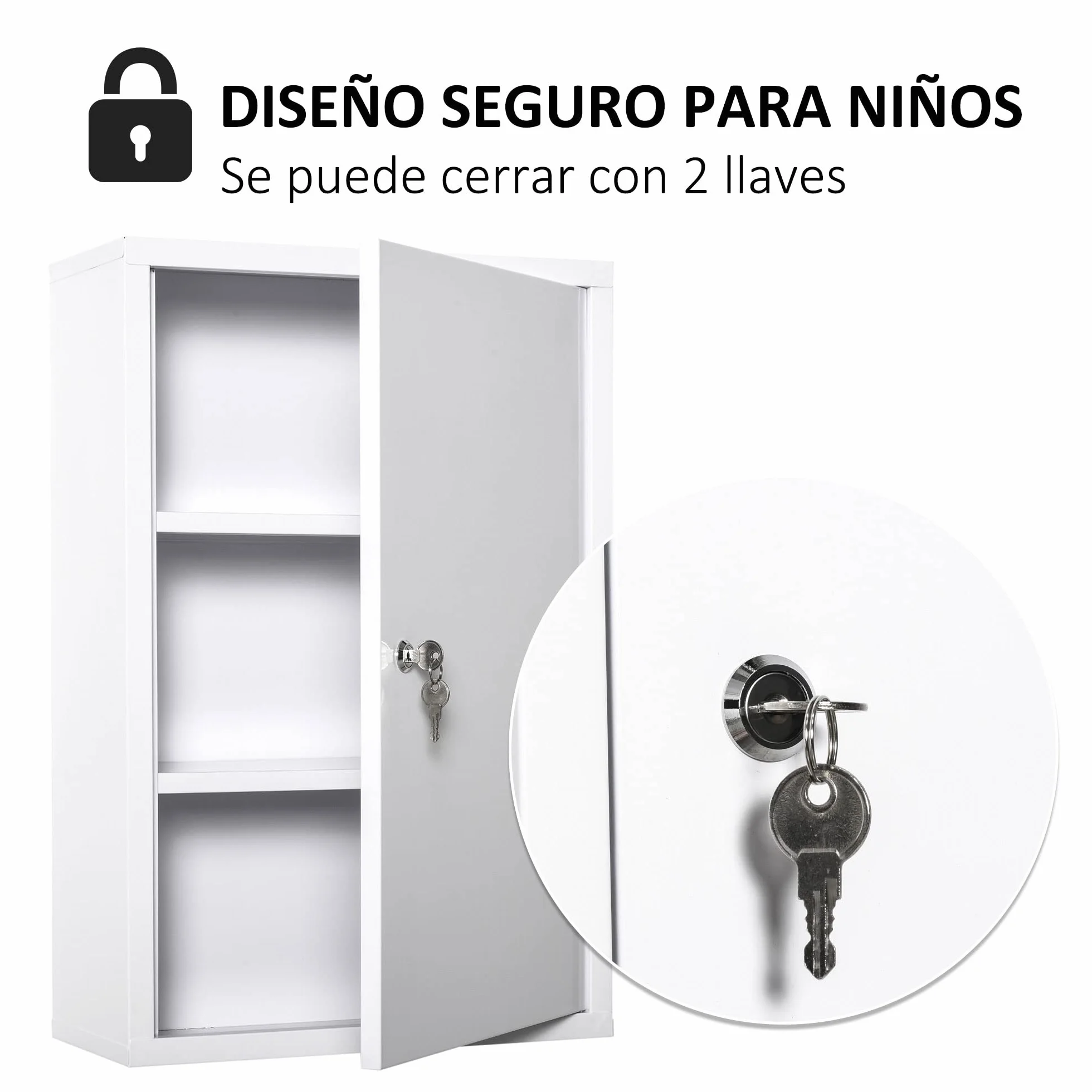 Kleankin Armario Botiquín de Pared de Metal 3 Estantes 40x18x60 cm Blanco