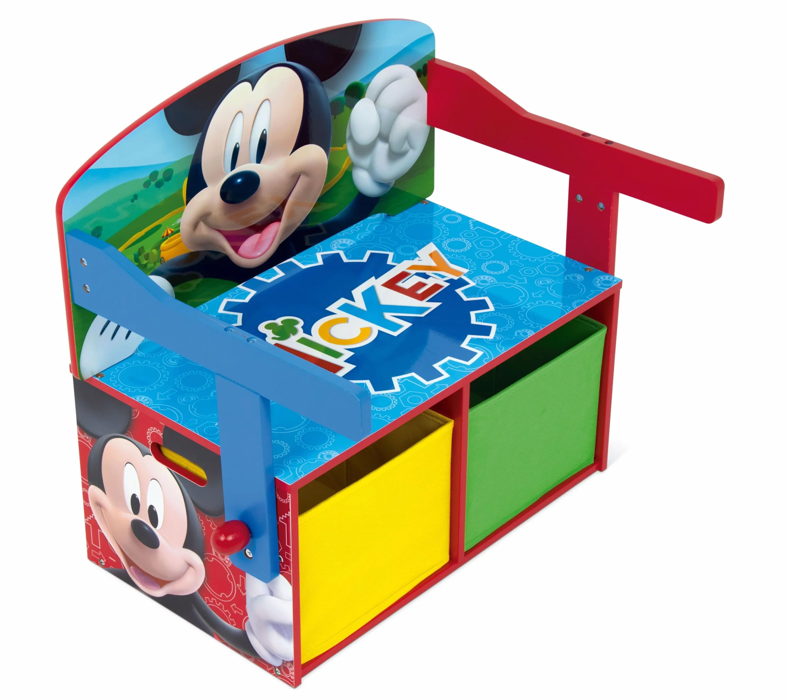 Banco pupitre infantil de madera convertible en escritorio con almacenaje inferior Mickey Mouse Disney 60x47x56cm Rojo Azul