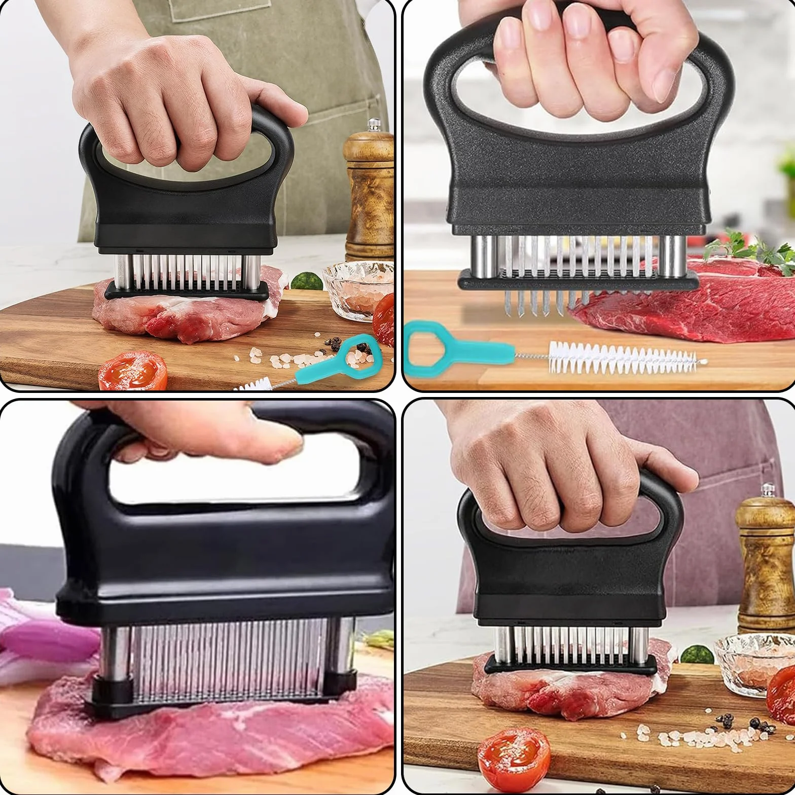Ablandador de Carne, 48 Cuchillas, Acero Inoxidable, Antideslizante, Apto para Lavavajillas