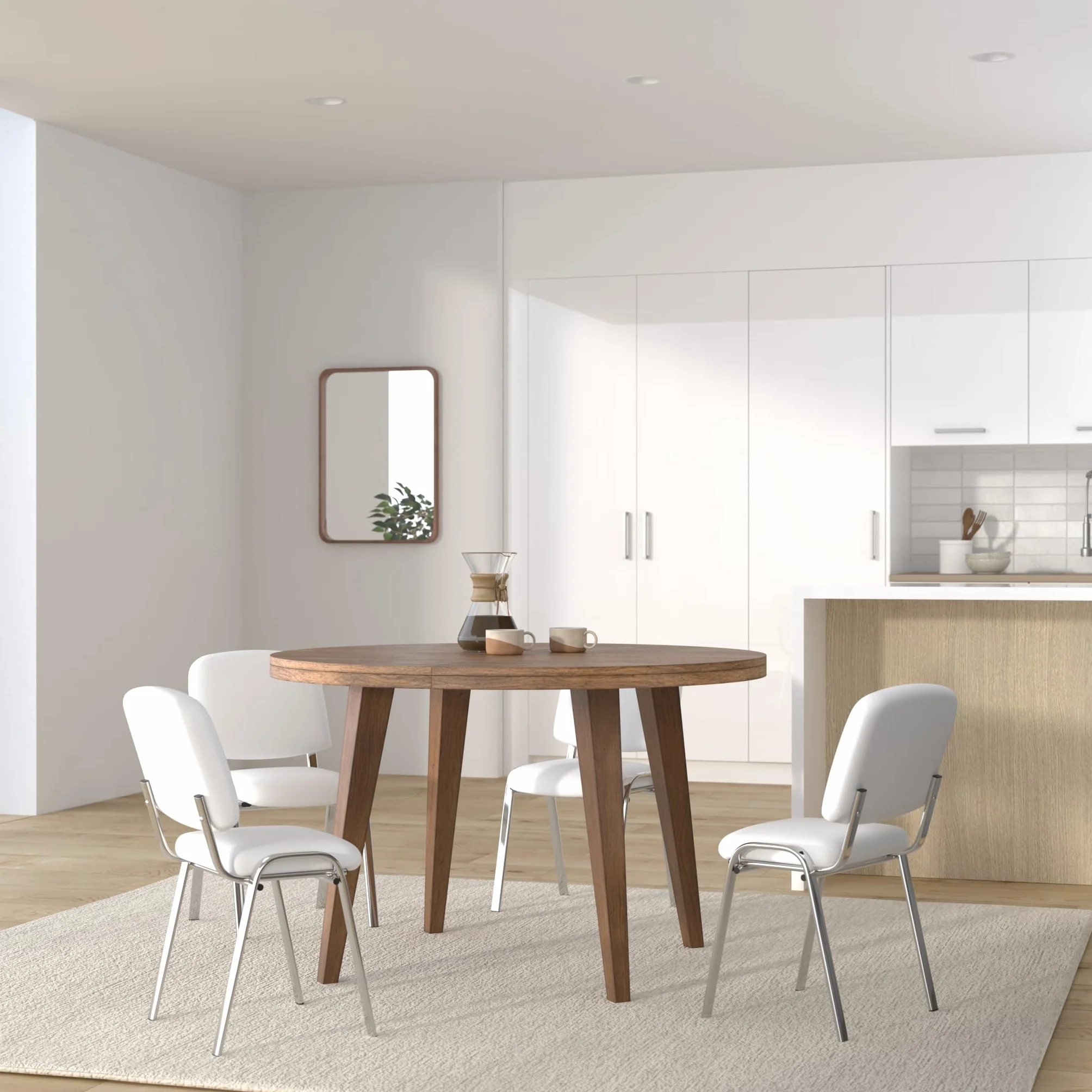CLP Silla De Conferencia Ken Chrom En Simil Cuero I Silla Confidente Apilable I Silla De Oficina Sin Ruedas con Base de Metal I Color:, Color:Blanco