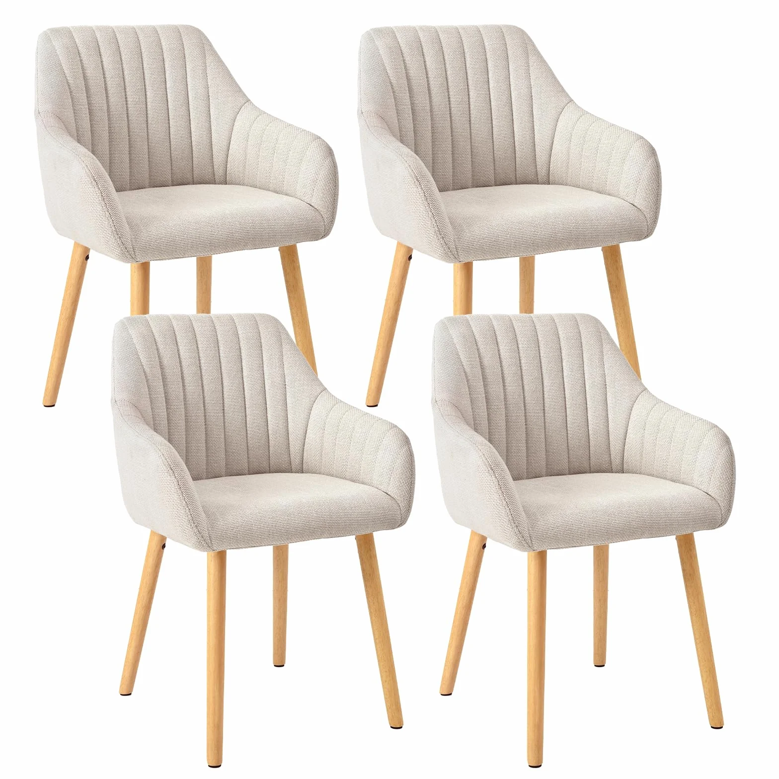 Juego de 4 sillas de Comedor Beige con reposabrazos de Lino, sillas de Comedor, Silla de salón, Silla de Cocina