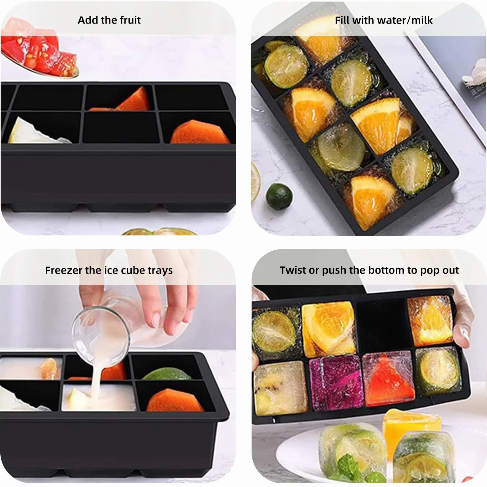 Cubitera de Silicona Grande para Cubitos de Hielo, Moldes XXL con Tapa, 2 Unidades