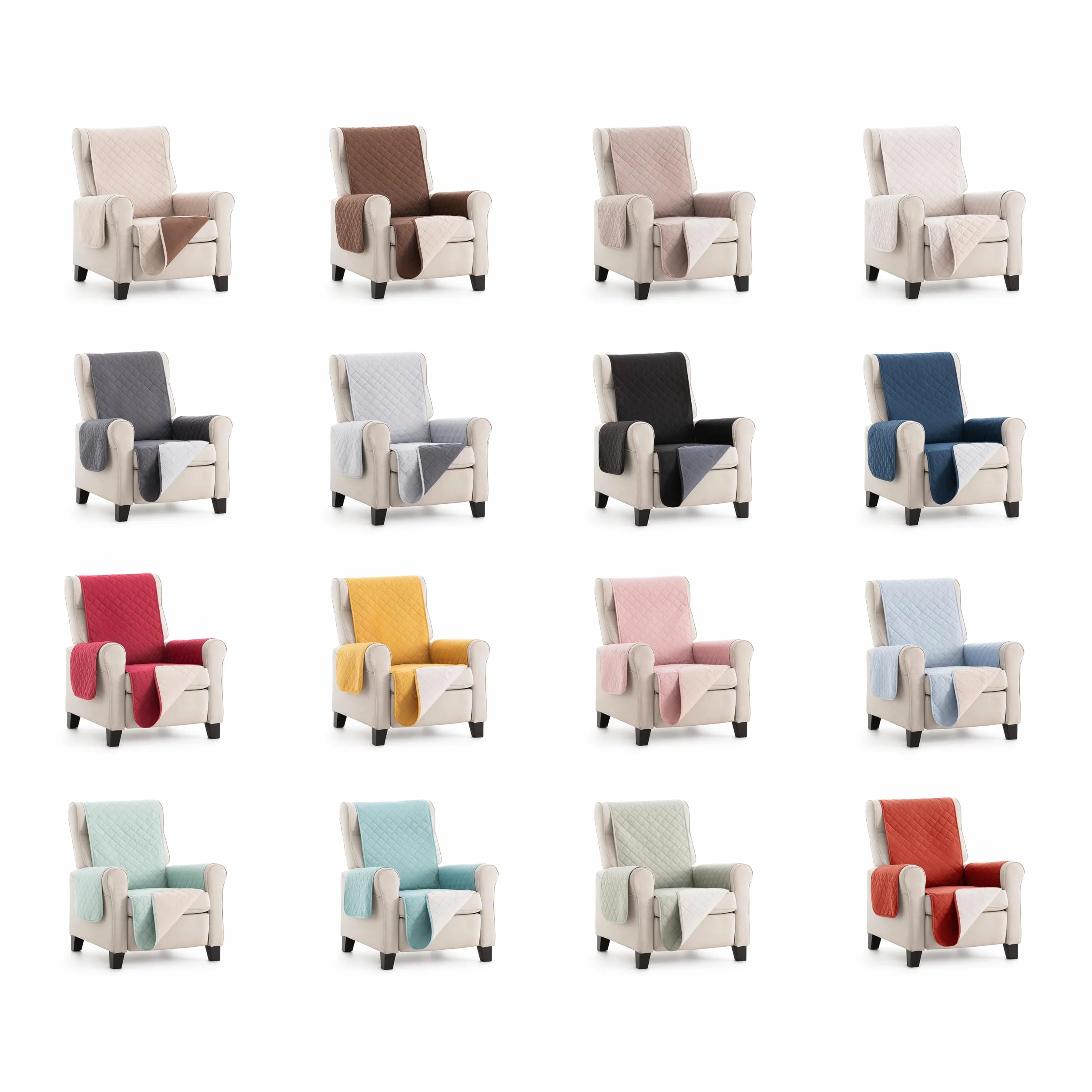 Funda Cubre Sillón Due Acolchada Reversible 1 Plaza 55 cm Marfil/Beige Protector de Sillón Relax y Orejero