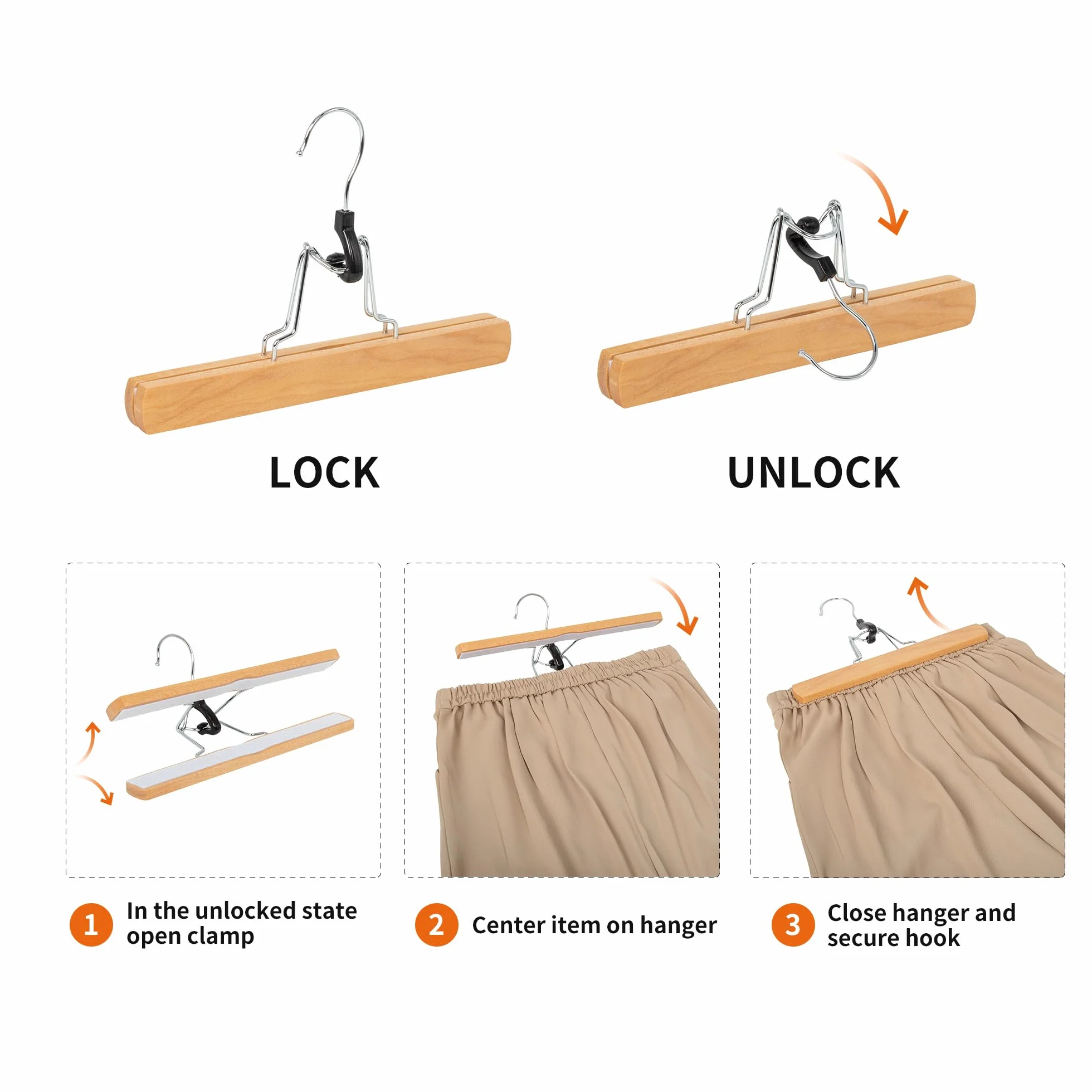 Amazon Basics Perchas de madera para pantalones, natural, 10 unidades