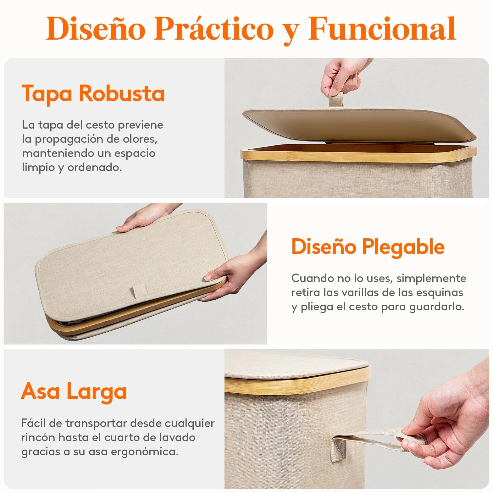 Lifewit Cesto Ropa Sucia Estrecho con Tapa, Cesto de Ropa Plegable con Bolsa Extraíble y Asa, Cesta Ropa Sucia de Bambú, Cubo de Ropa para Dormitorio, Baño, Lavandería, Dormitorio, 70 L, Beige