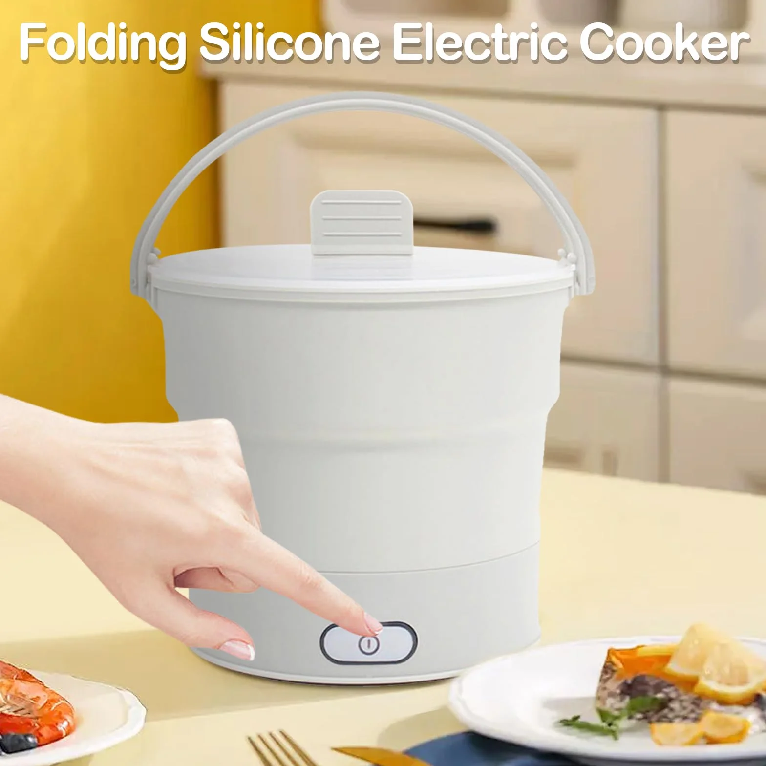 Olla Caliente Eléctrica Plegable 1L Acero Inoxidable con Vaporera para Acampar