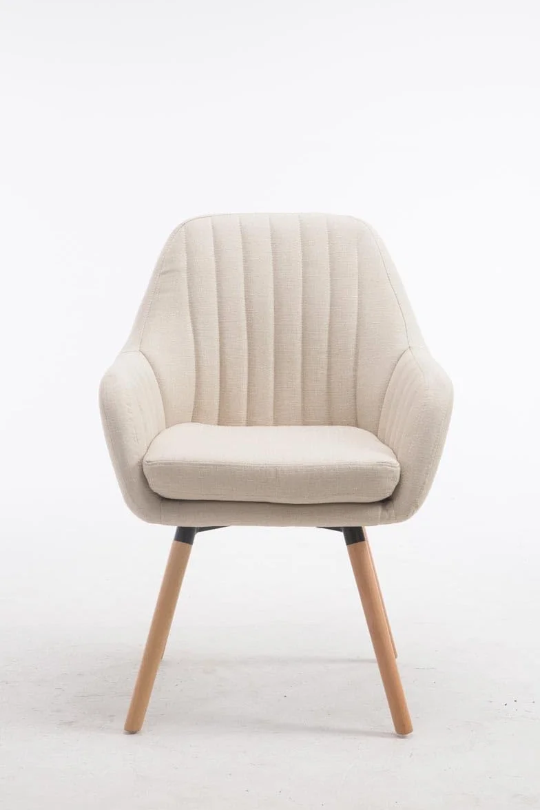 Silla de Visita Florian Tapizada en Tela, Butaca de Salón Nórdica, Silla Comedor Acolchada 53cm Altura Asiento Crema Natura