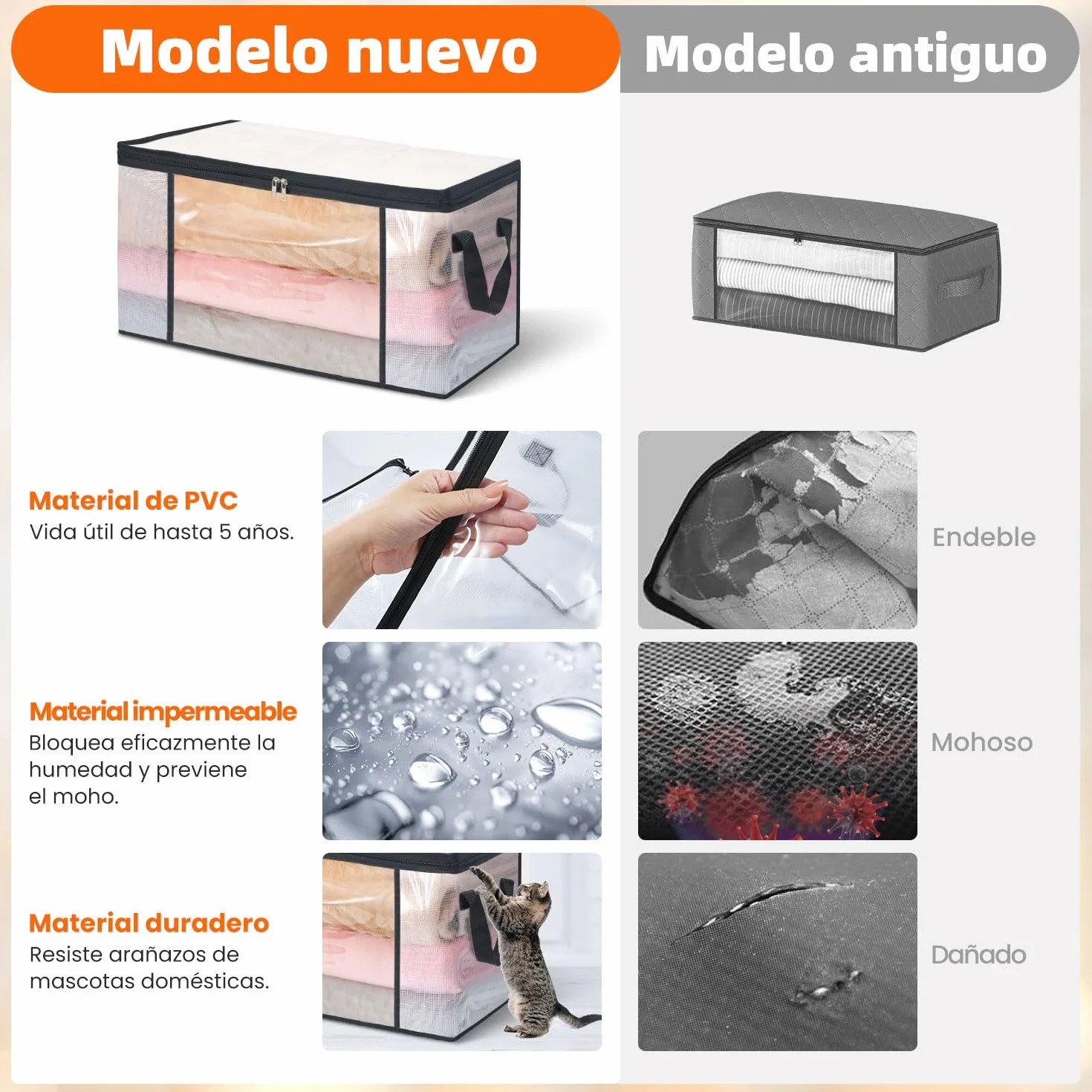 Organizador Ropa Transparente 60L Cajas Plegables Armario Bolsa Almacenamiento Mantas Juguetes