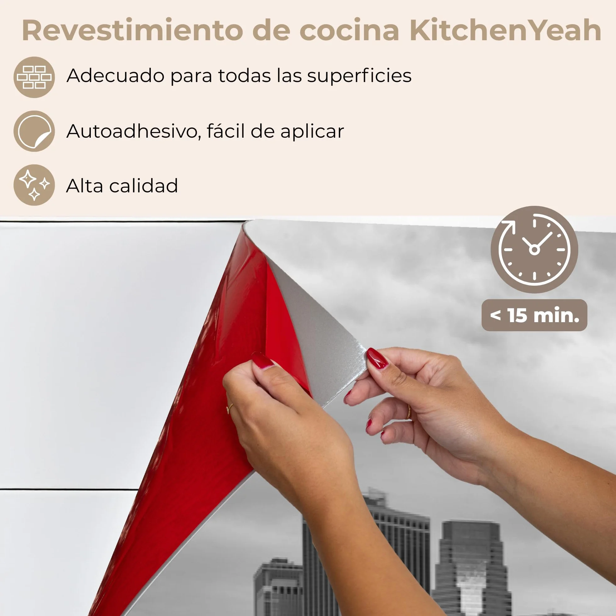 KitchenYeah© Antisalpicaduras Cocina 80x300 cm Adhesivo Salpicadero Protector Pared Salpicaduras Revestimiento Skyline - Puente - Edificios - Incoloro