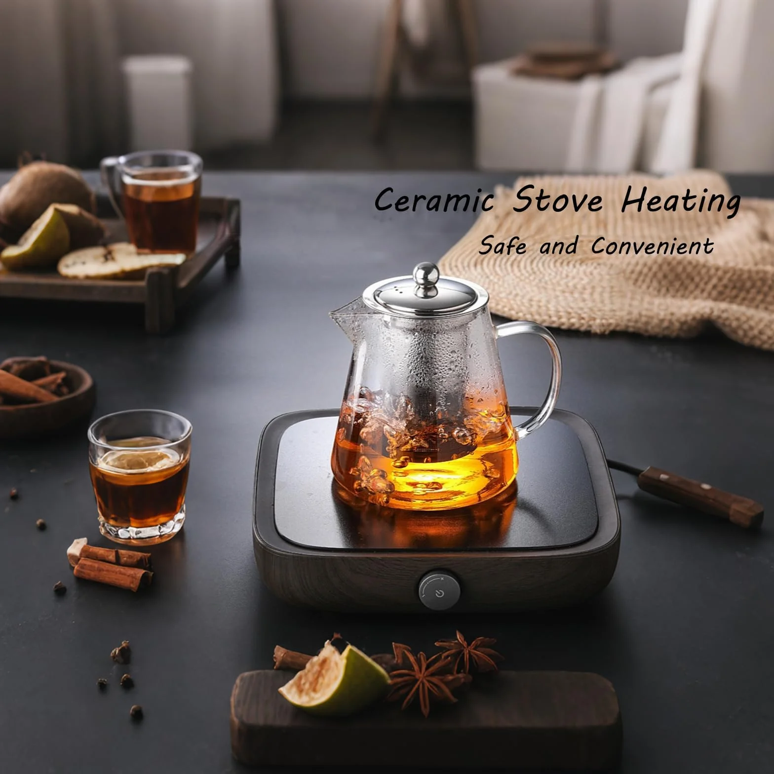 Tetera de Cristal con Colador 950 ml, Vidrio de Borosilicato, Apta para Lavavajillas