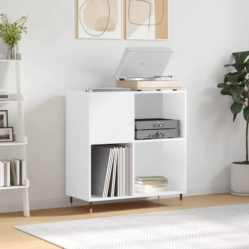 Mueble discos madera contrachapada blanco brillo 84,5x38x89 cm Almacenamiento CD DVD