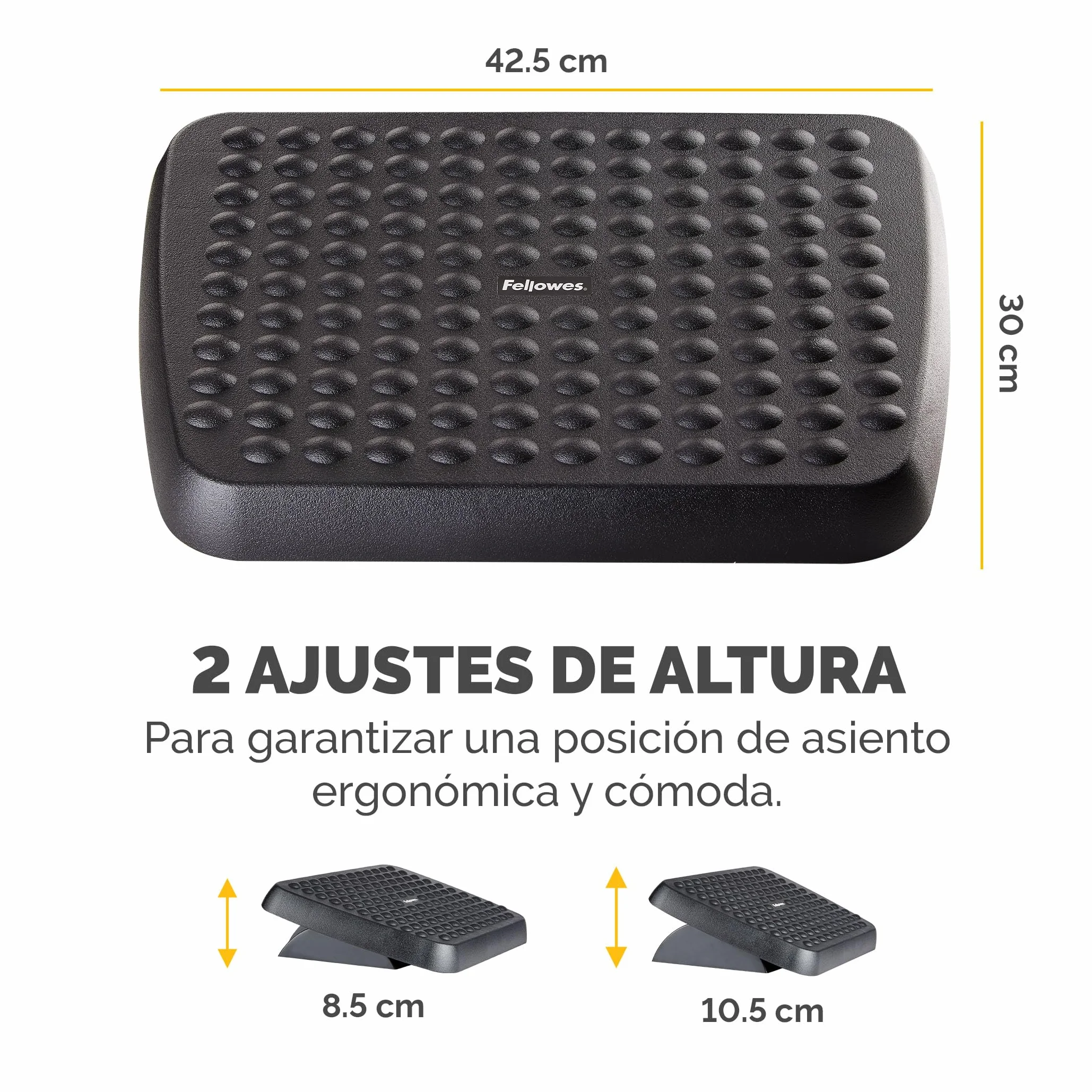 Fellowes Reposapiés Ergonómico Ajustable en Altura con Superficie de Masaje Antideslizante Negro