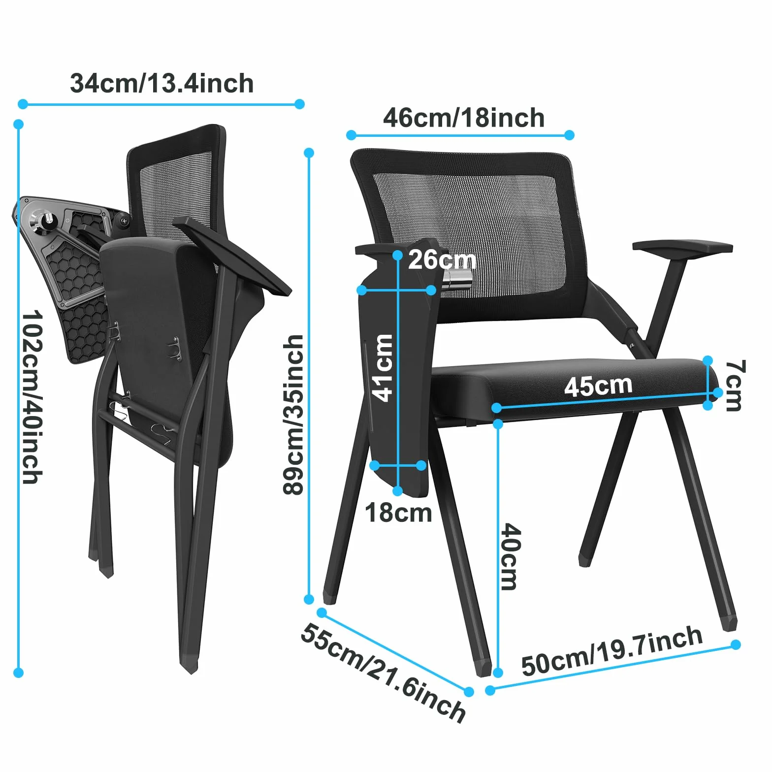 1 Pieza Sillas Plegables Tapizadas en Tela Silla de Oficina Plegable con Bandeja Silla de Comedor Plegable Cómodas Sillas Plegables para Cocina Interior Exterior Oficina Negro