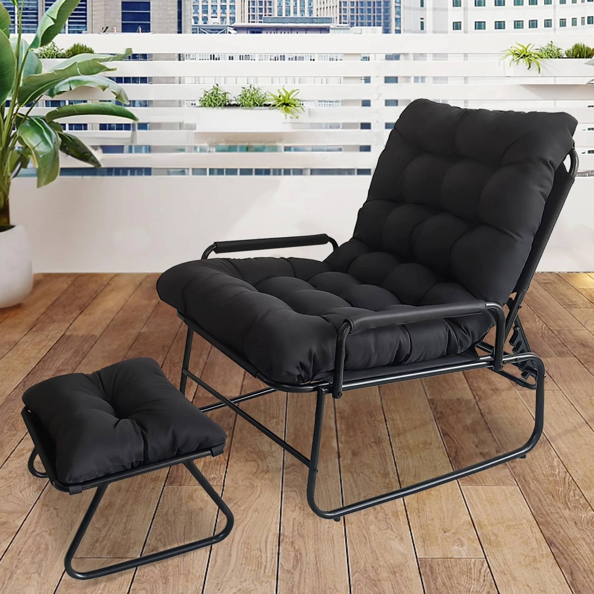 Sillón Reclinable con Reposapiés, Respaldo Ajustable en 4 Niveles, Sillon Relax, Poltrona Sala, Sillon de Lectura, Adecuado para Sala de Estar, Dormitorio, Balcó (Negro)
