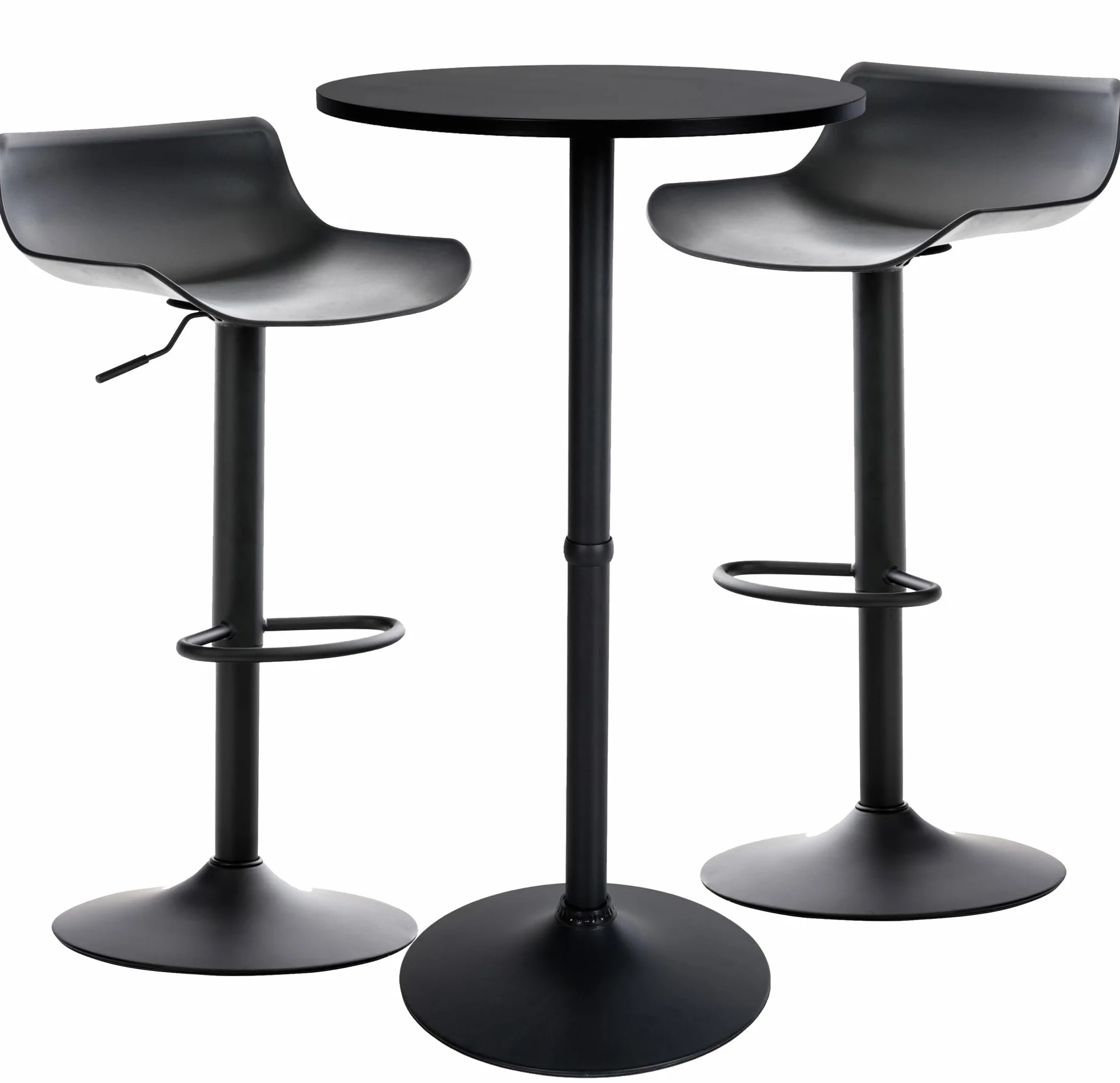 CLP Conjunto De 2 Taburetes De Bar & 1 Mesa Alta Fernie I Juego De Mesa Redonda De Madera & 2 Sillas Giratorias, Color:Negro