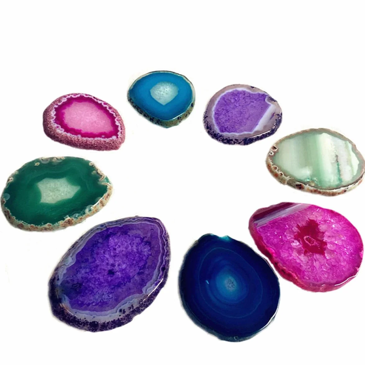 LIFKOME Rebanadas Decorativas de Ágata Pulida Ovalada 6-8 CM 2 Piezas Rosa y Azul Piedra Natural para Decoración del Hogar y Oficina Accesorios para Fuentes Interiores y Jardinería
